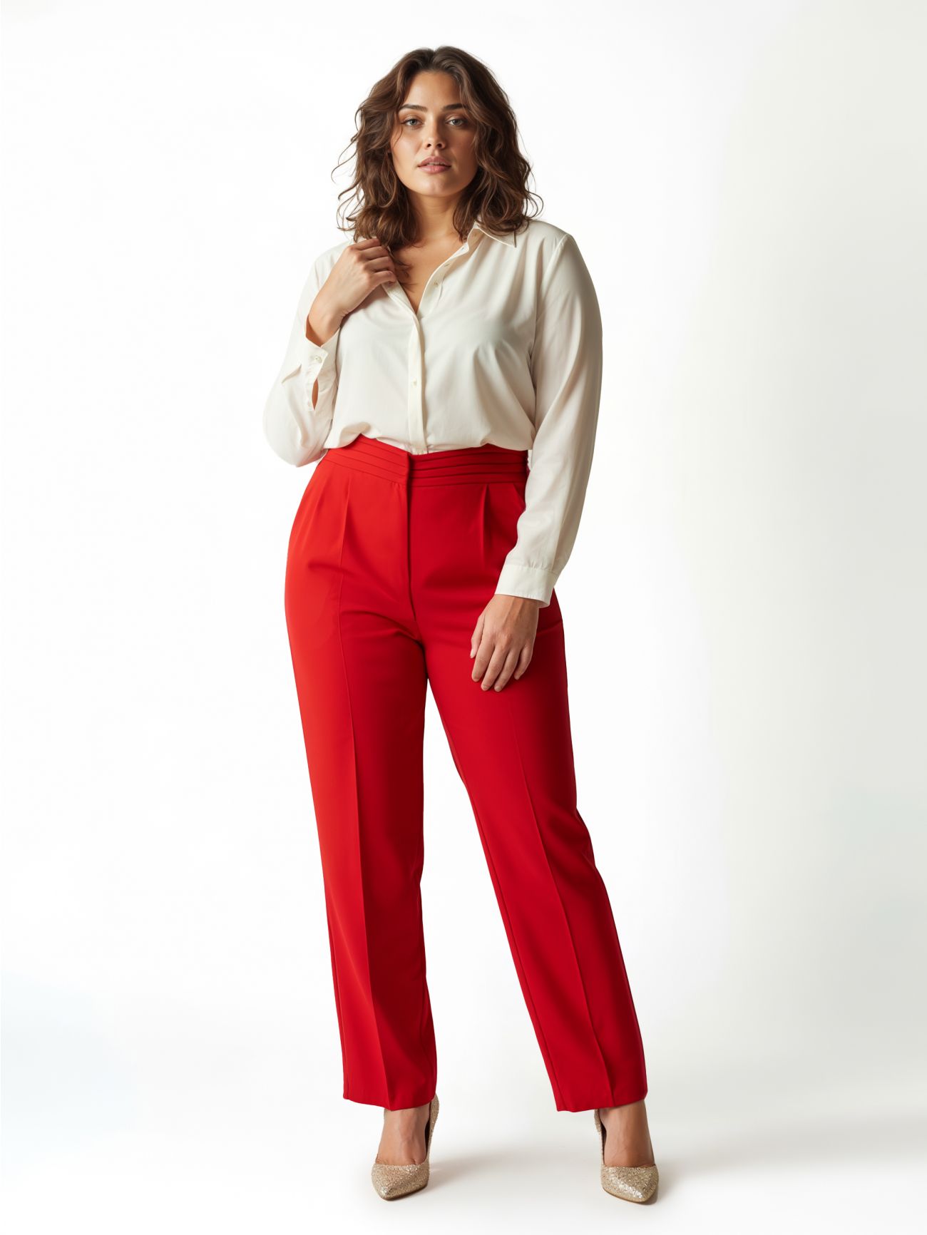 Red High-Waist Curvy Trousers with Crease det_2