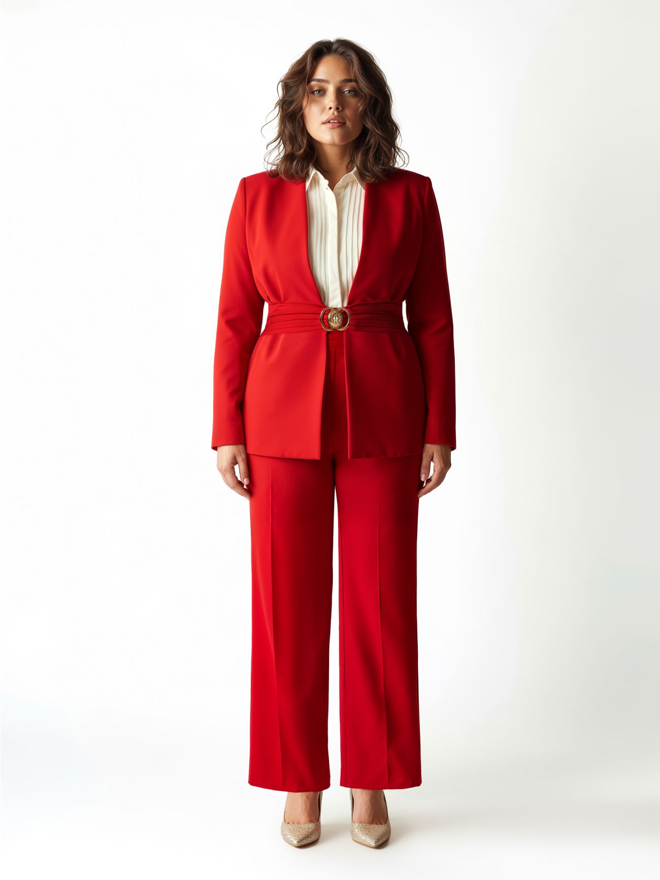 Veste rouge à boucle bijou det_1