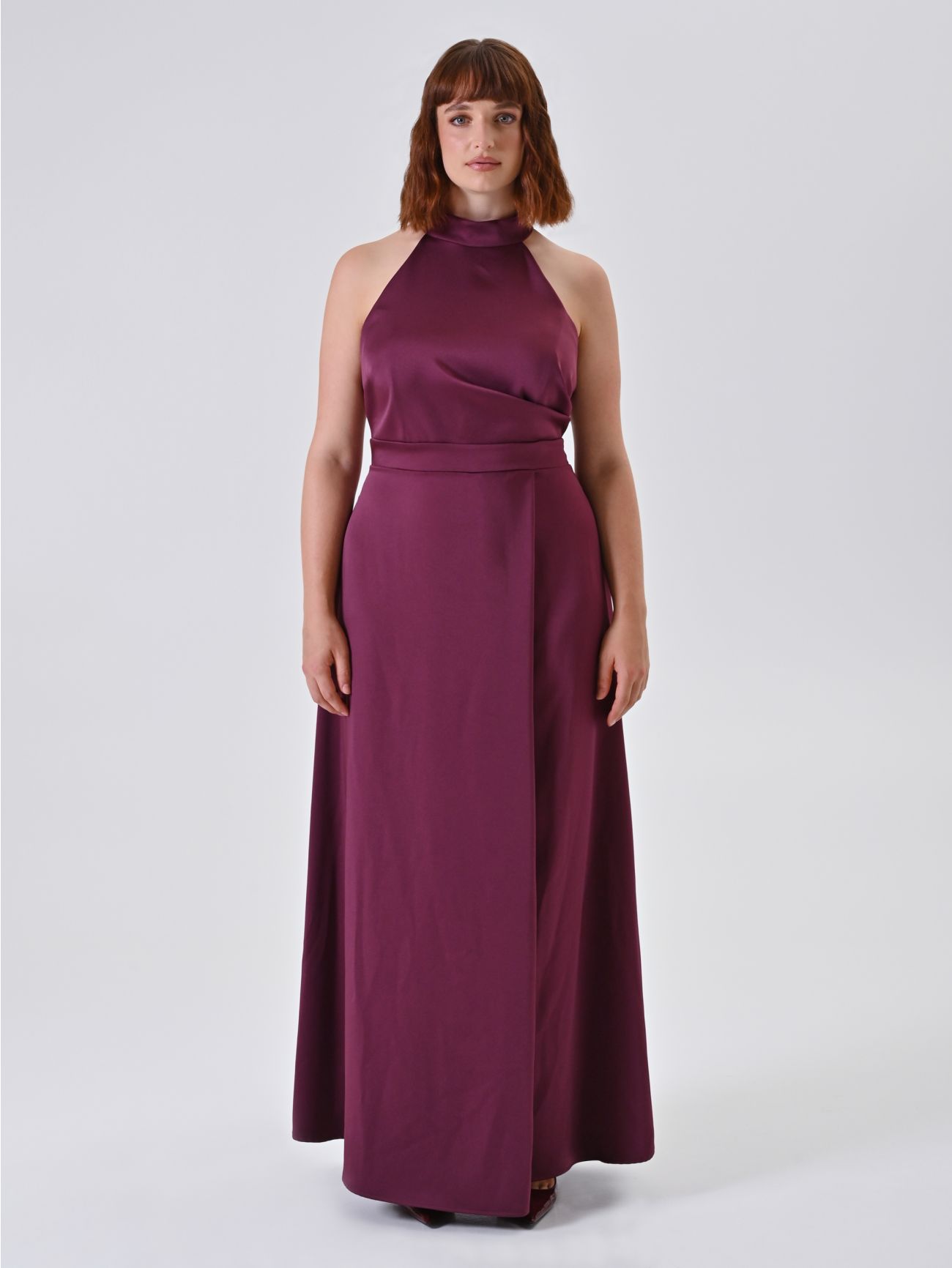 Bordeaux Satin Long Curvy Dress det_1
