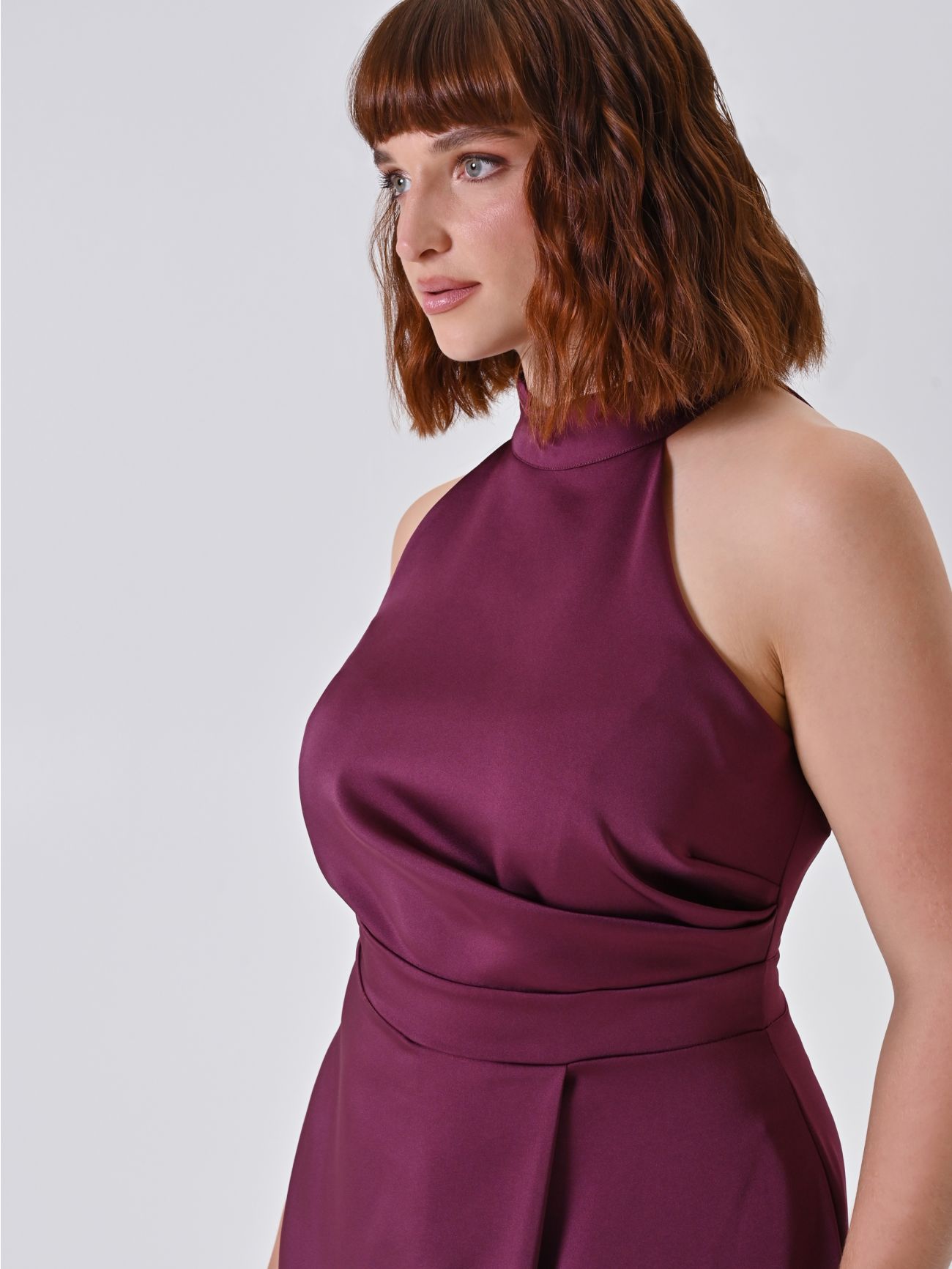 Bordeaux Satin Long Curvy Dress in_i5