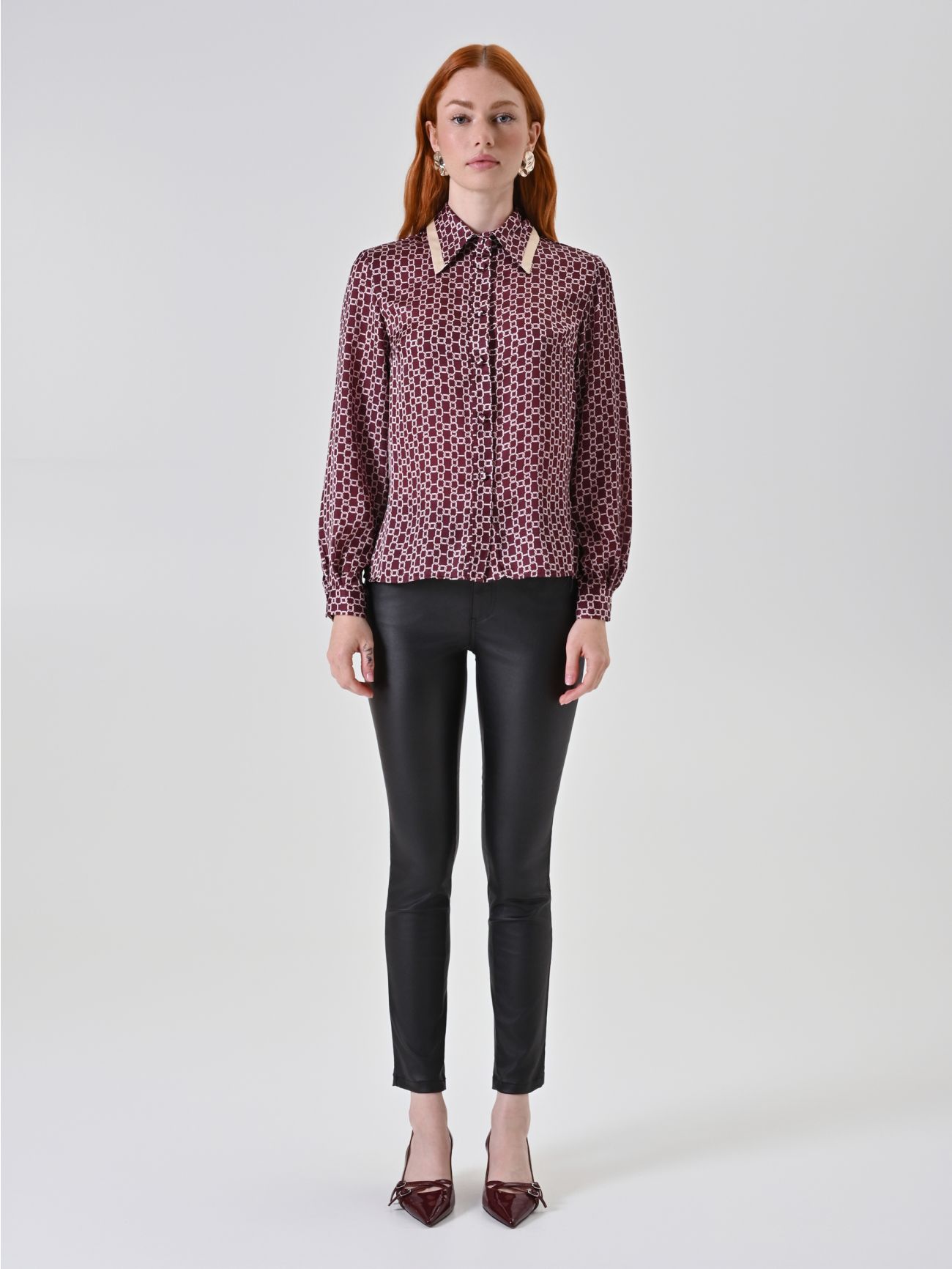Camicia stampa catene rosso bordeaux det_1