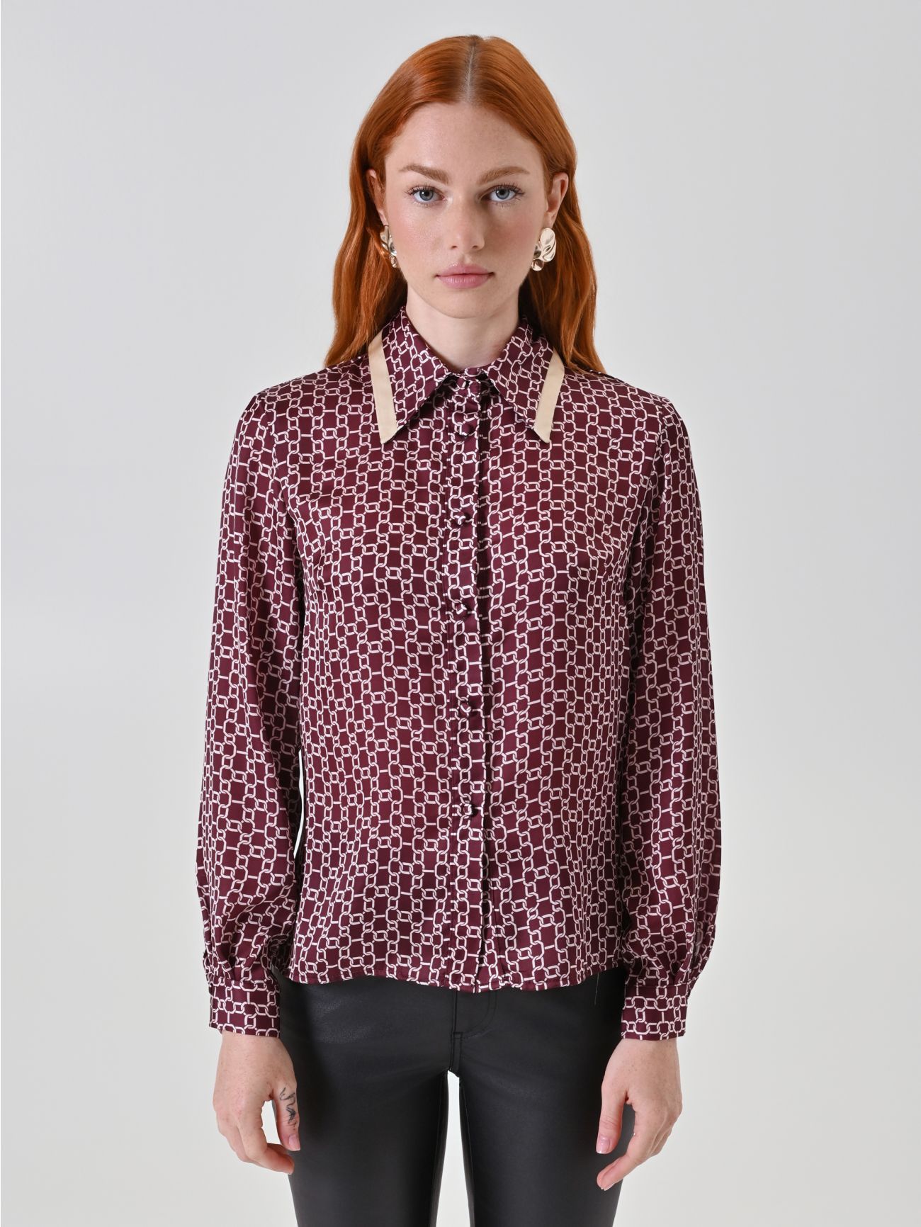 Camicia stampa catene rosso bordeaux det_2