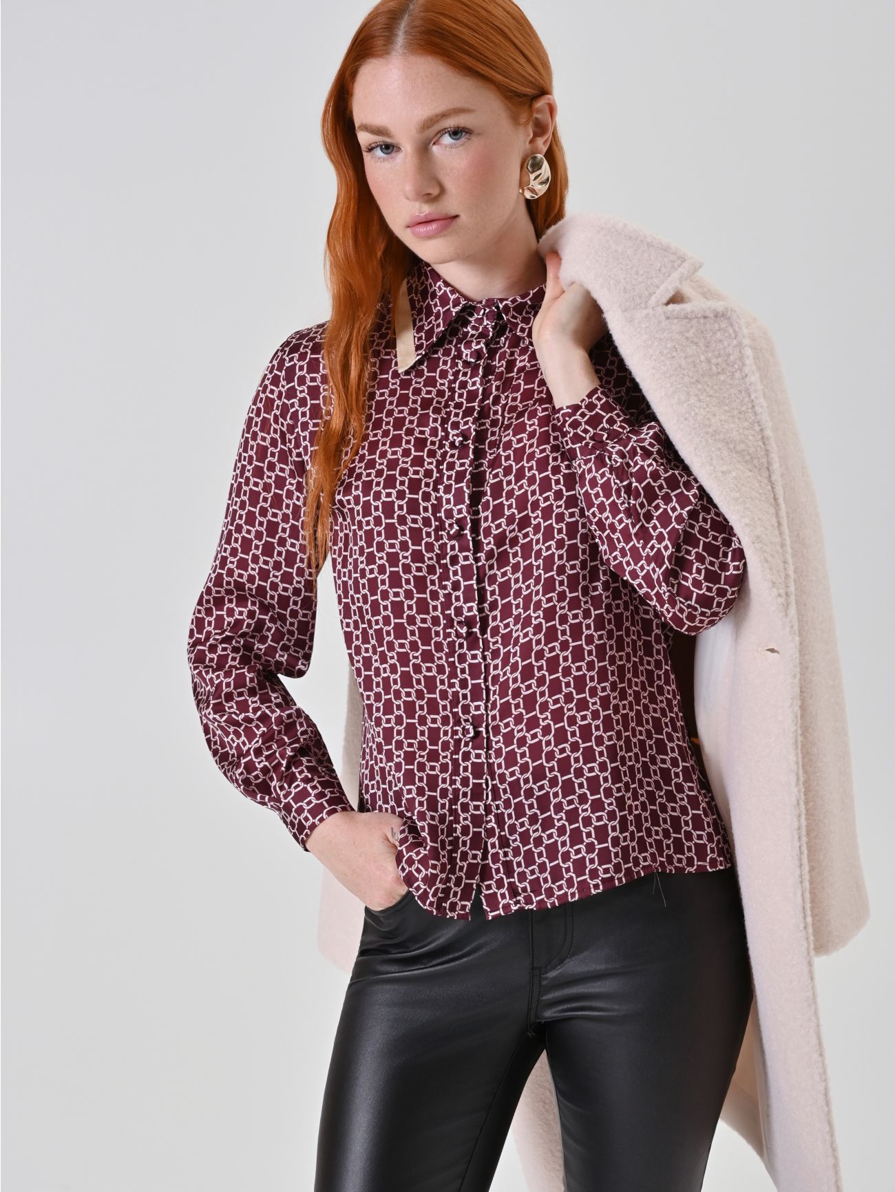 Camicia stampa catene rosso bordeaux  Rinascimento