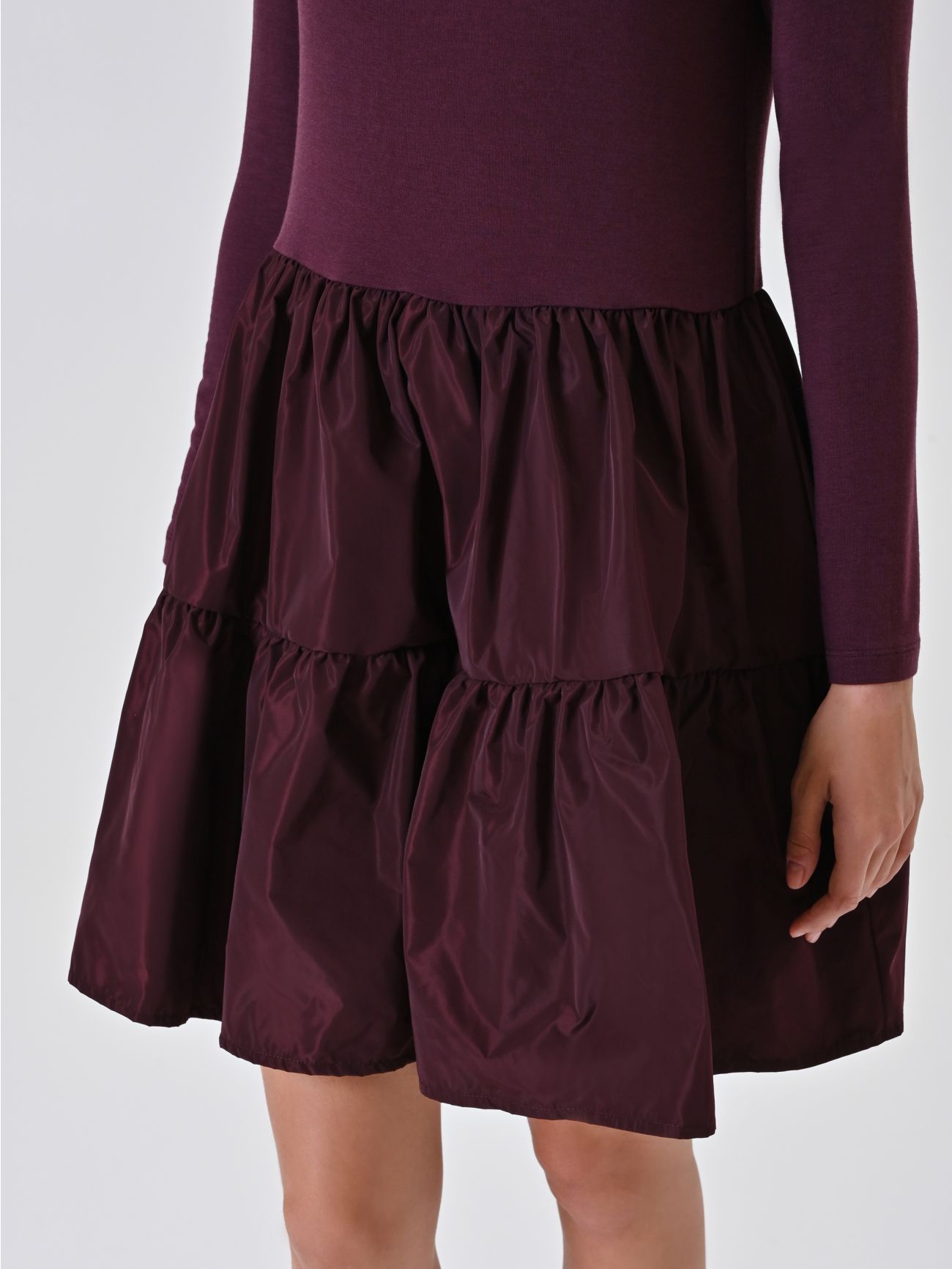 Burgundy Knitted Dress with Flouncy Skirt in_i5