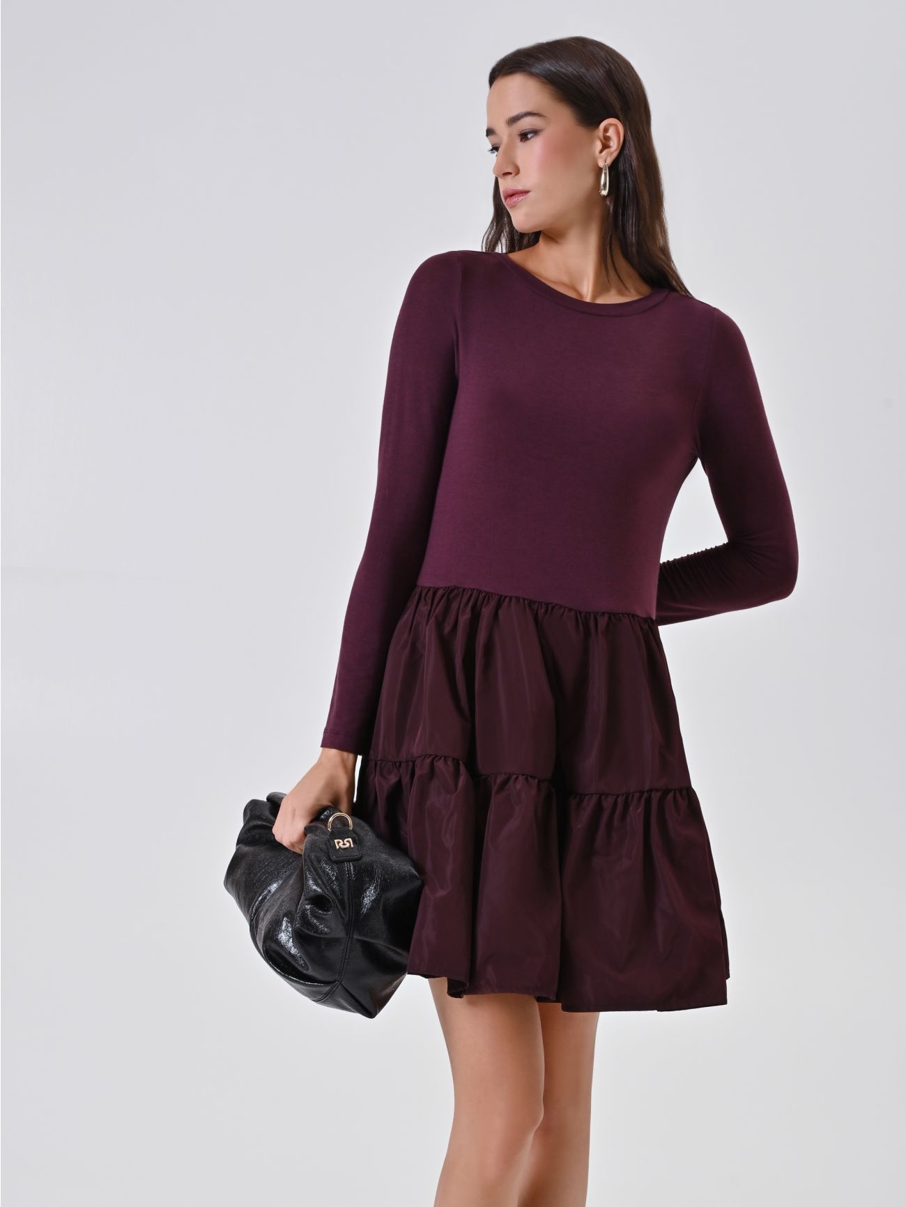 Burgundy Knitted Dress with Flouncy Skirt  Rinascimento
