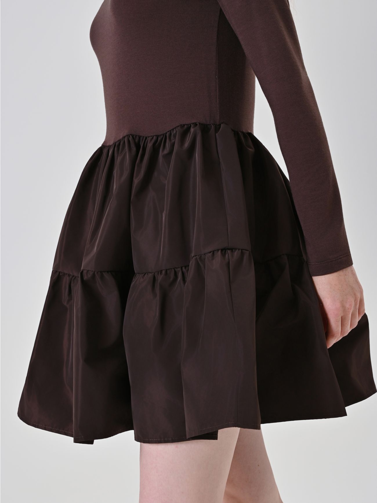 Abito Marrone in Maglia con Gonna a Balze in_i5