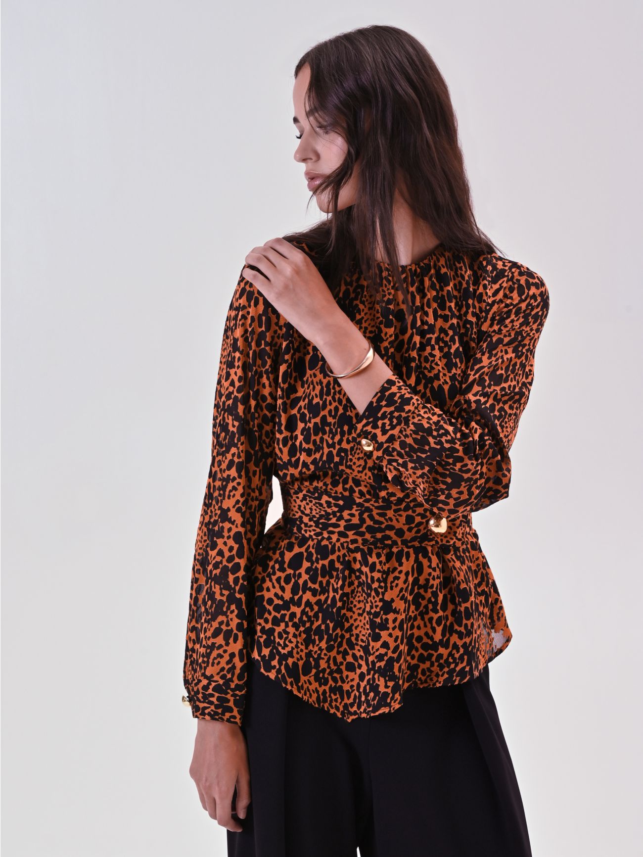 Animal-Print Blouse with Belt in_i7