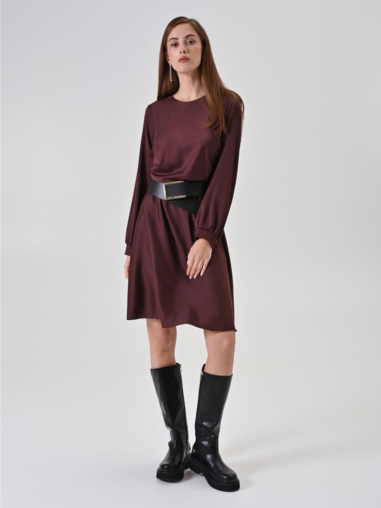 Chocolate Satin Full-Skirted Dress  Rinascimento