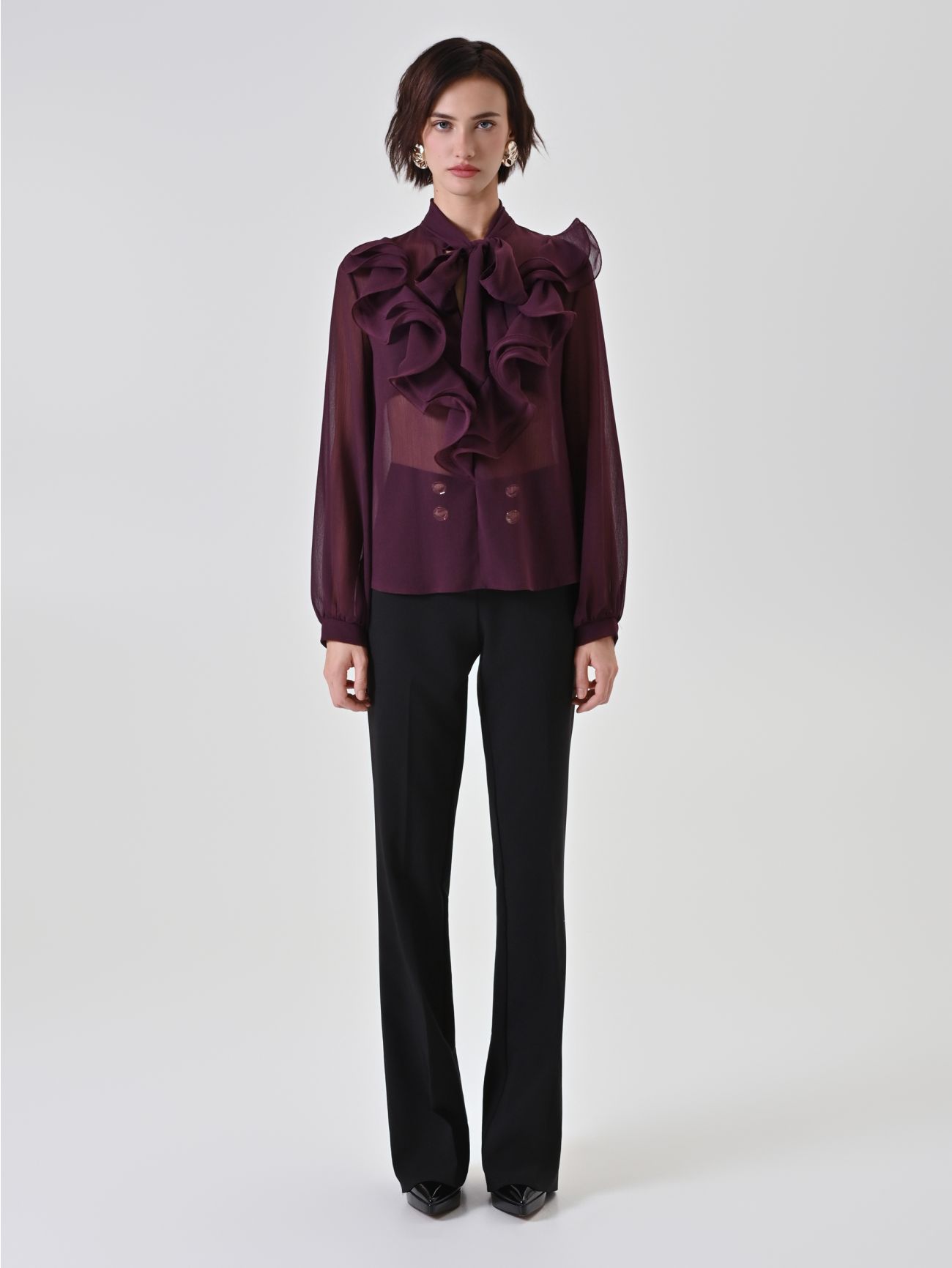 Burgundy Blouse with Maxi Ruffles 1 Rinascimento Burgundy Blouse with Maxi Ruffles det_1