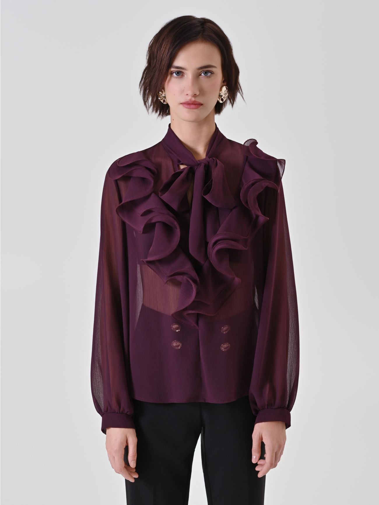 Burgundy Blouse with Maxi Ruffles 2 Rinascimento Burgundy Blouse with Maxi Ruffles det_2