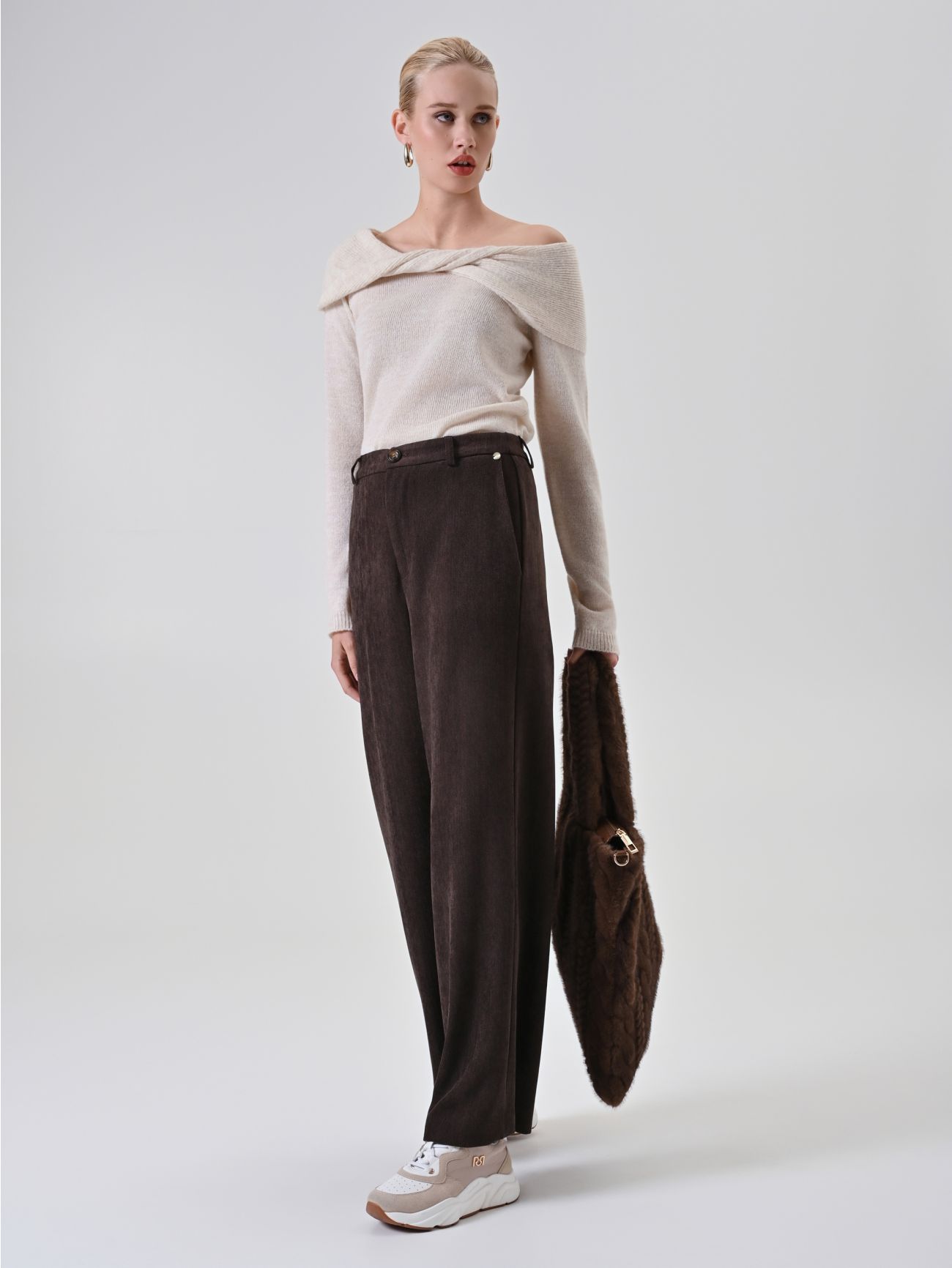 Chocolate Brown Corduroy Palazzo Pants  Rinascimento
