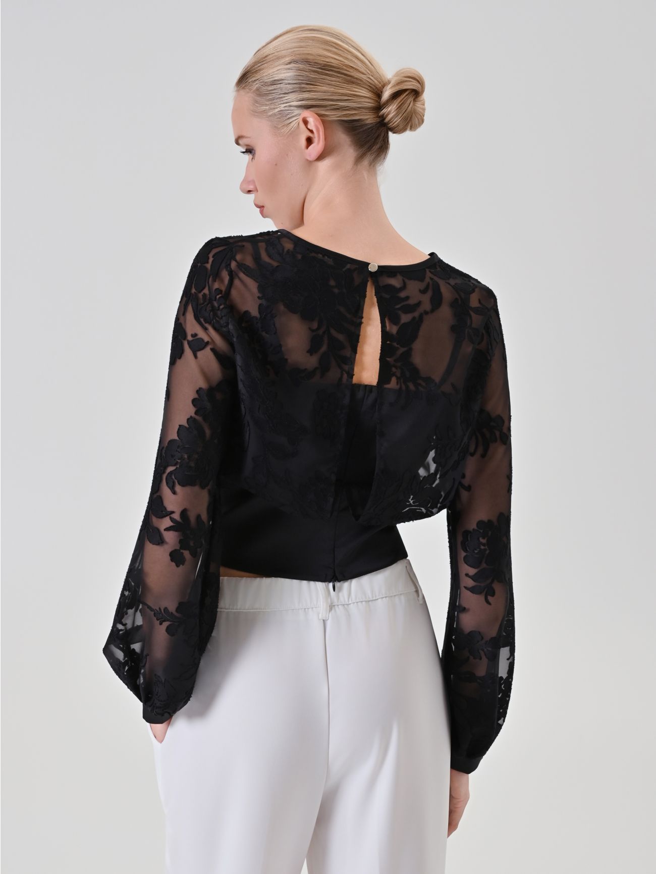 Black Flocked Blouse det_3