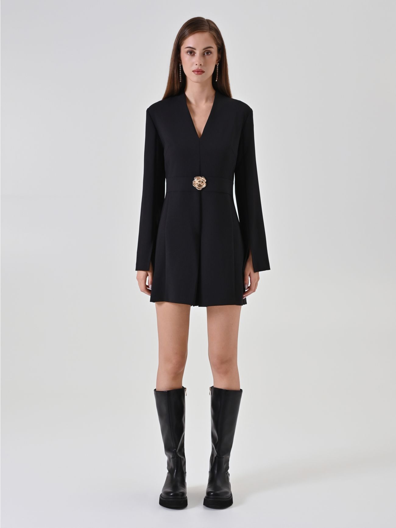 Black blazer jumpsuit with jewel buckle det_1
