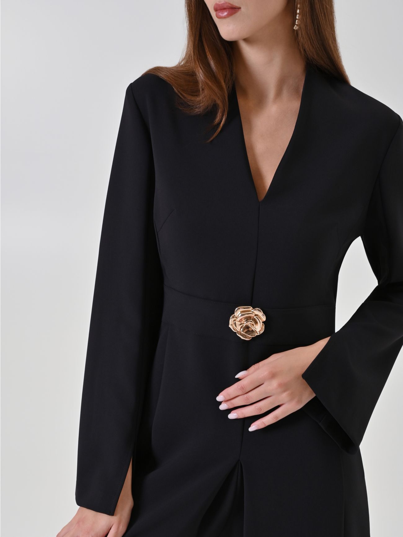 Black blazer jumpsuit with jewel buckle in_i5