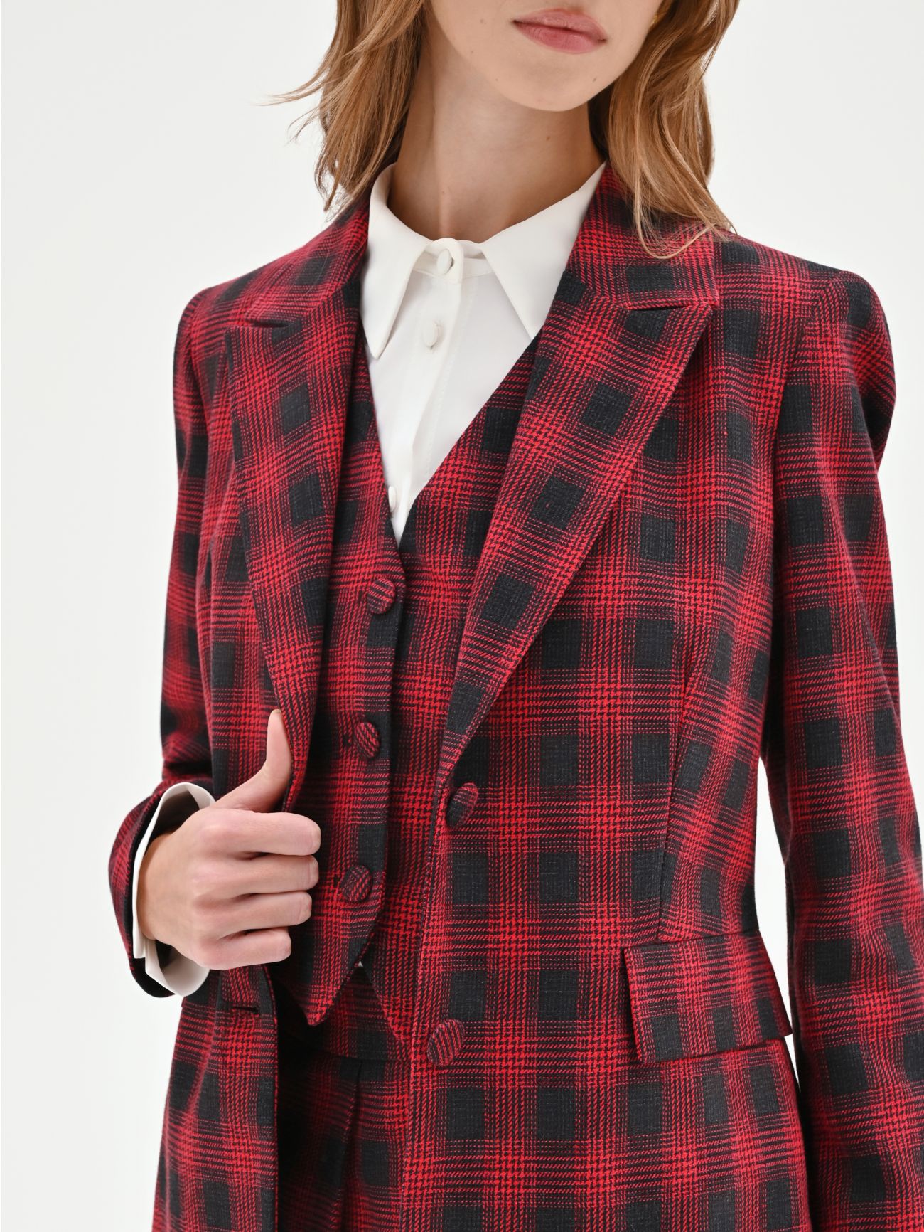 Red Single-Breasted Tartan Blazer in_i5