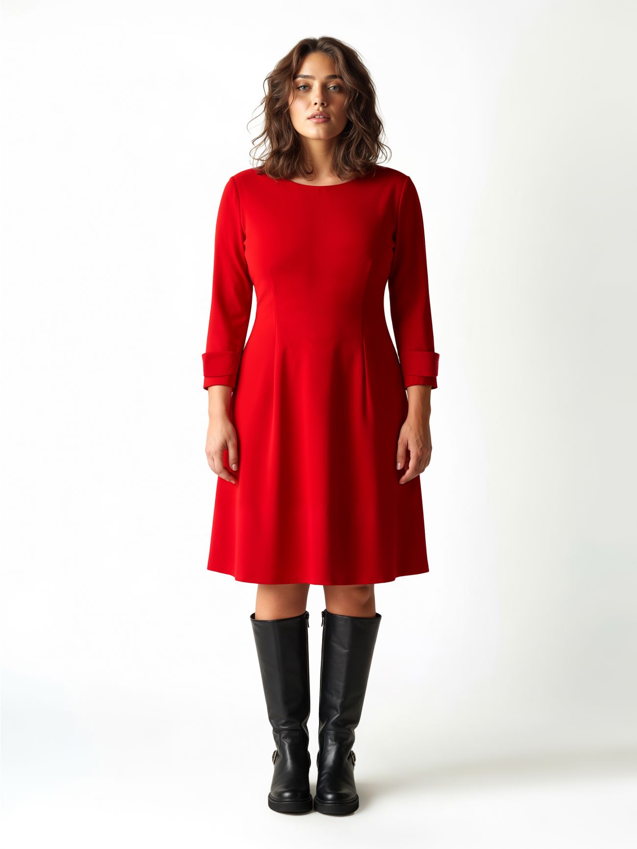 Curvy Red Fit-and-Flare Dress det_1