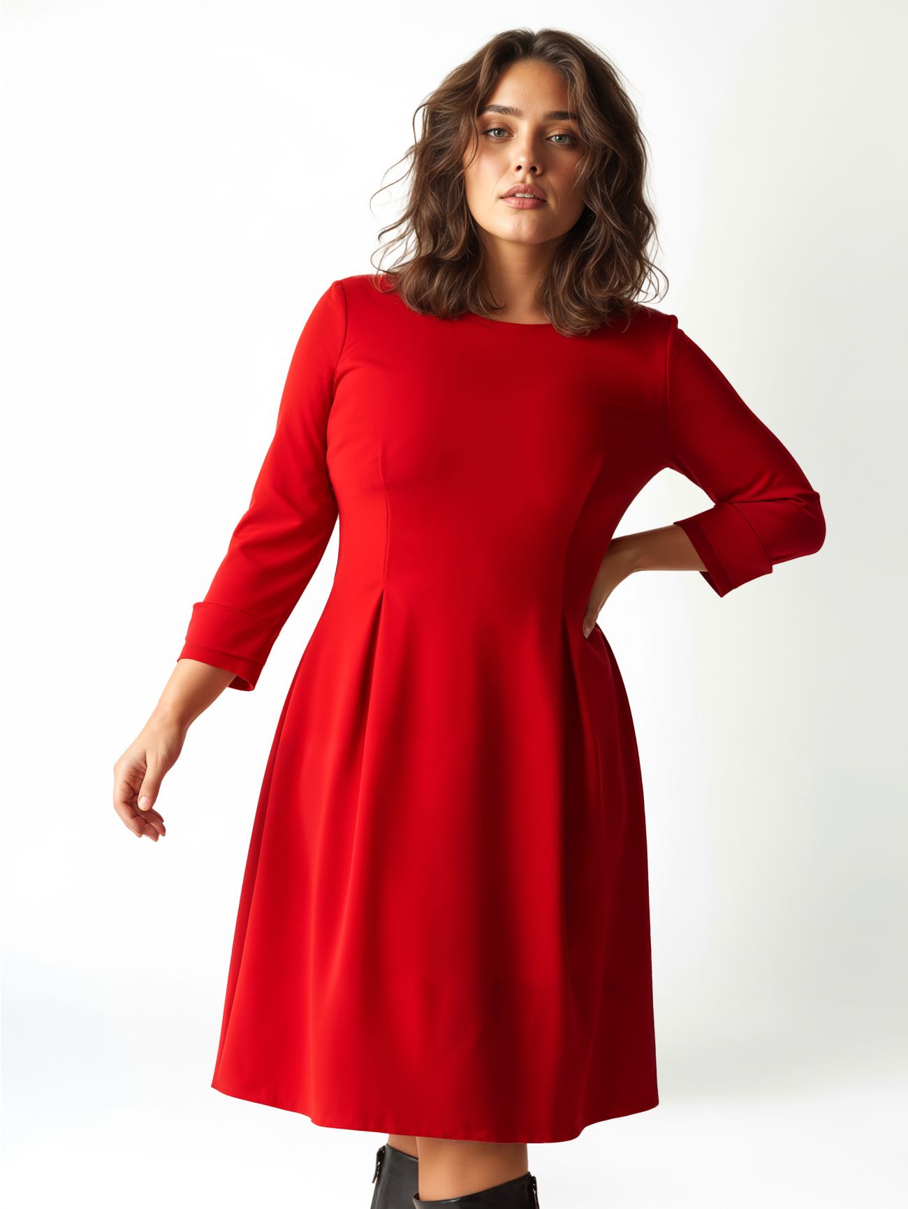 Curvy Red Fit-and-Flare Dress det_3