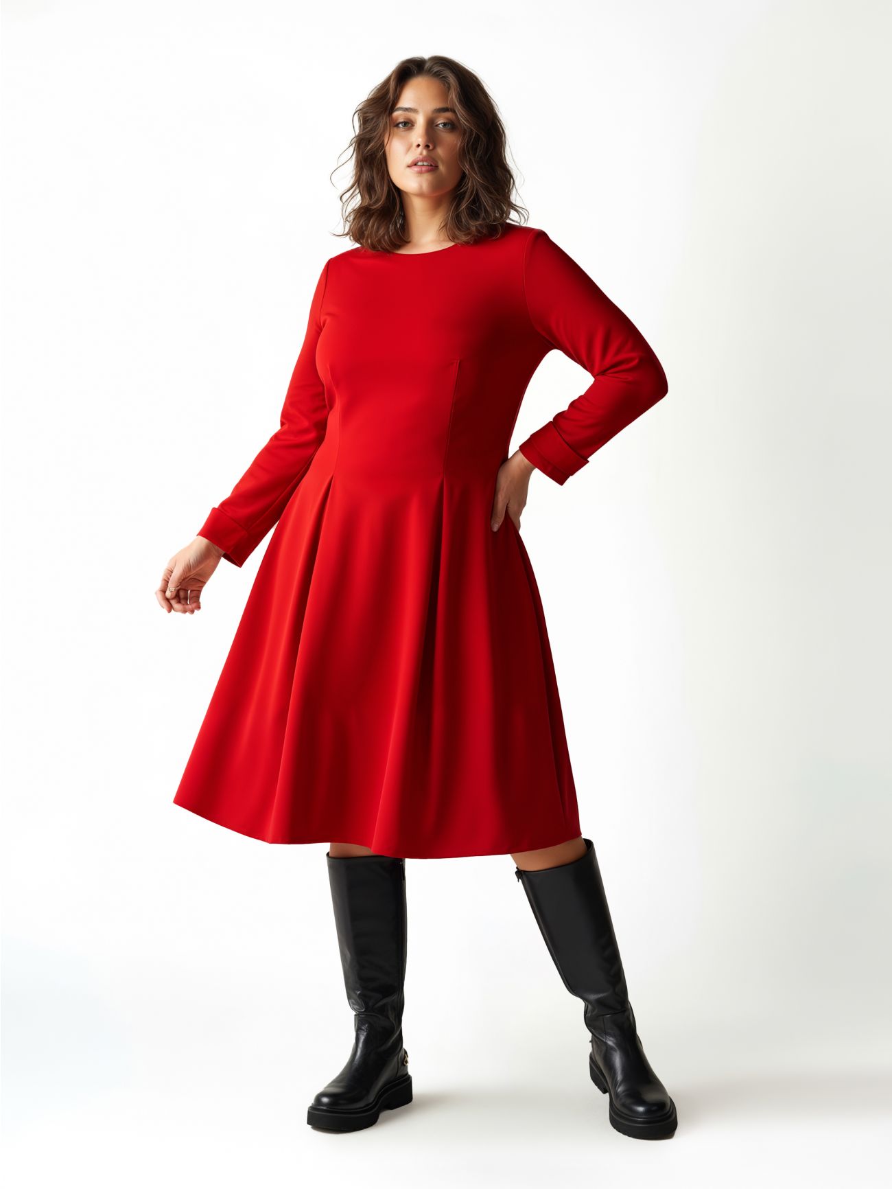 Curvy Red Fit-and-Flare Dress in_i4