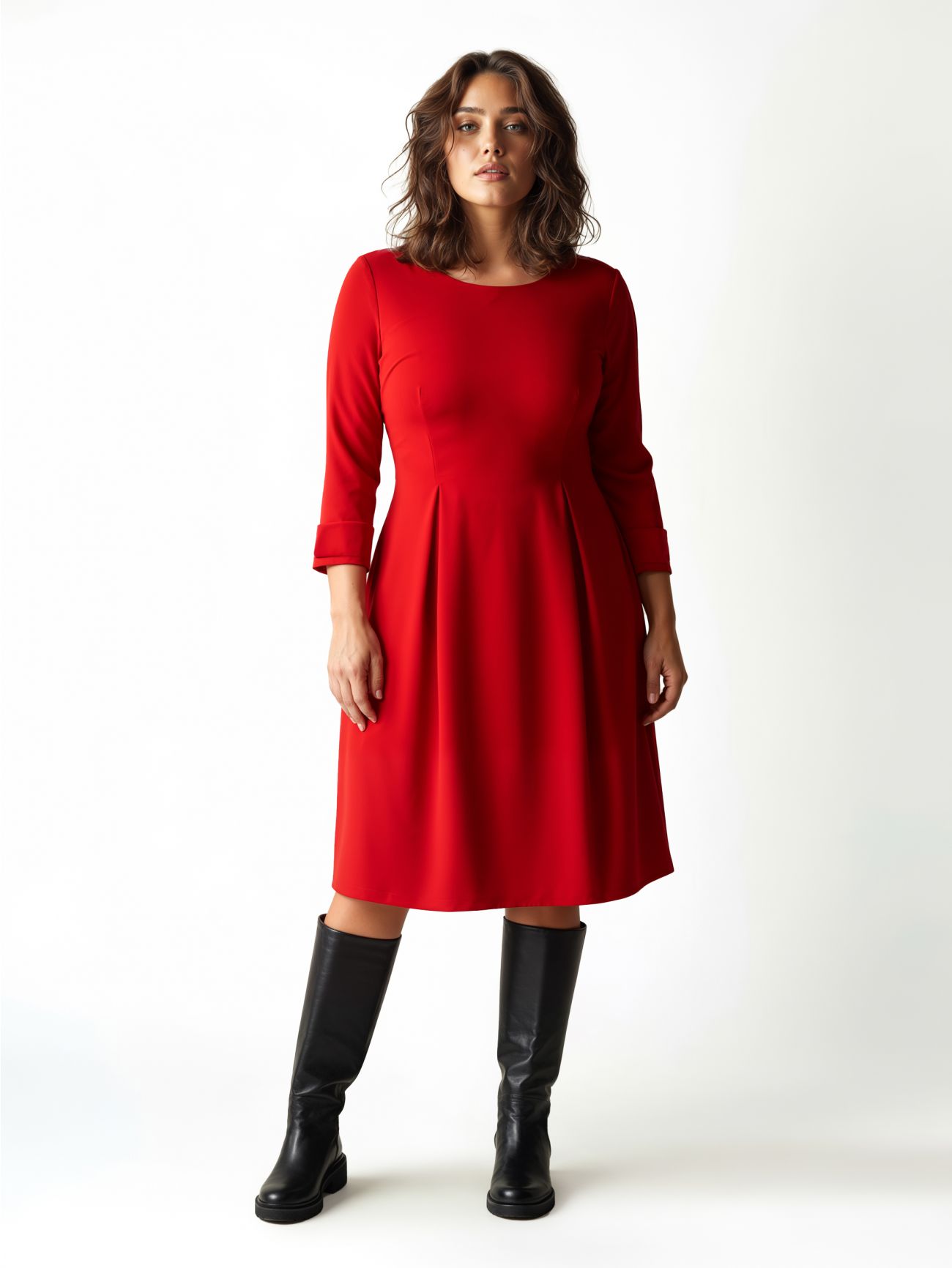 Curvy Red Fit-and-Flare Dress in_i5