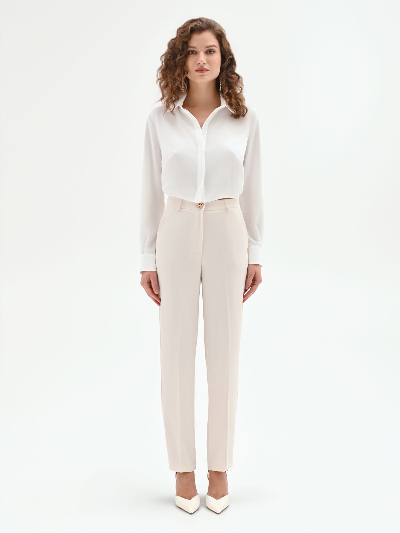 White Trousers in Flowing Crepe Fabric det_1