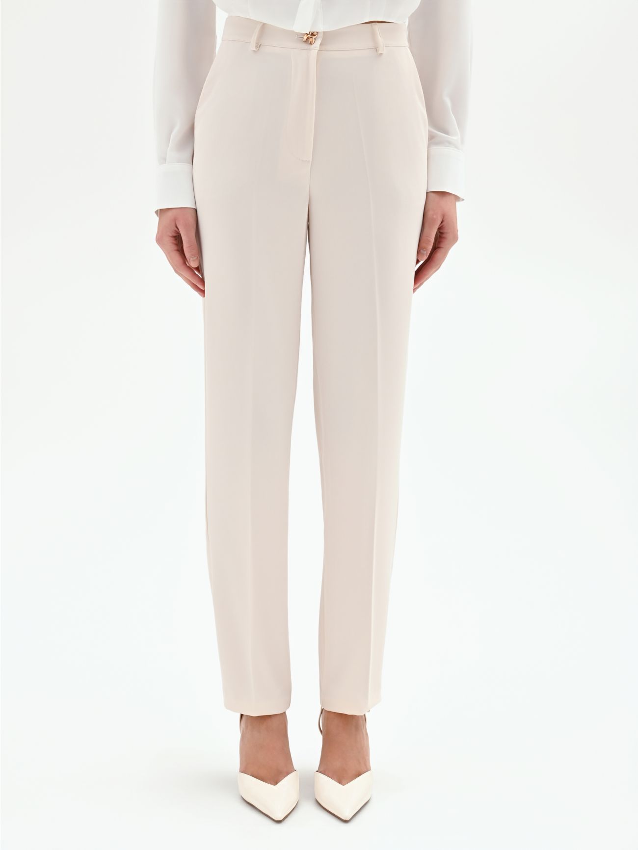 White Trousers in Flowing Crepe Fabric det_2