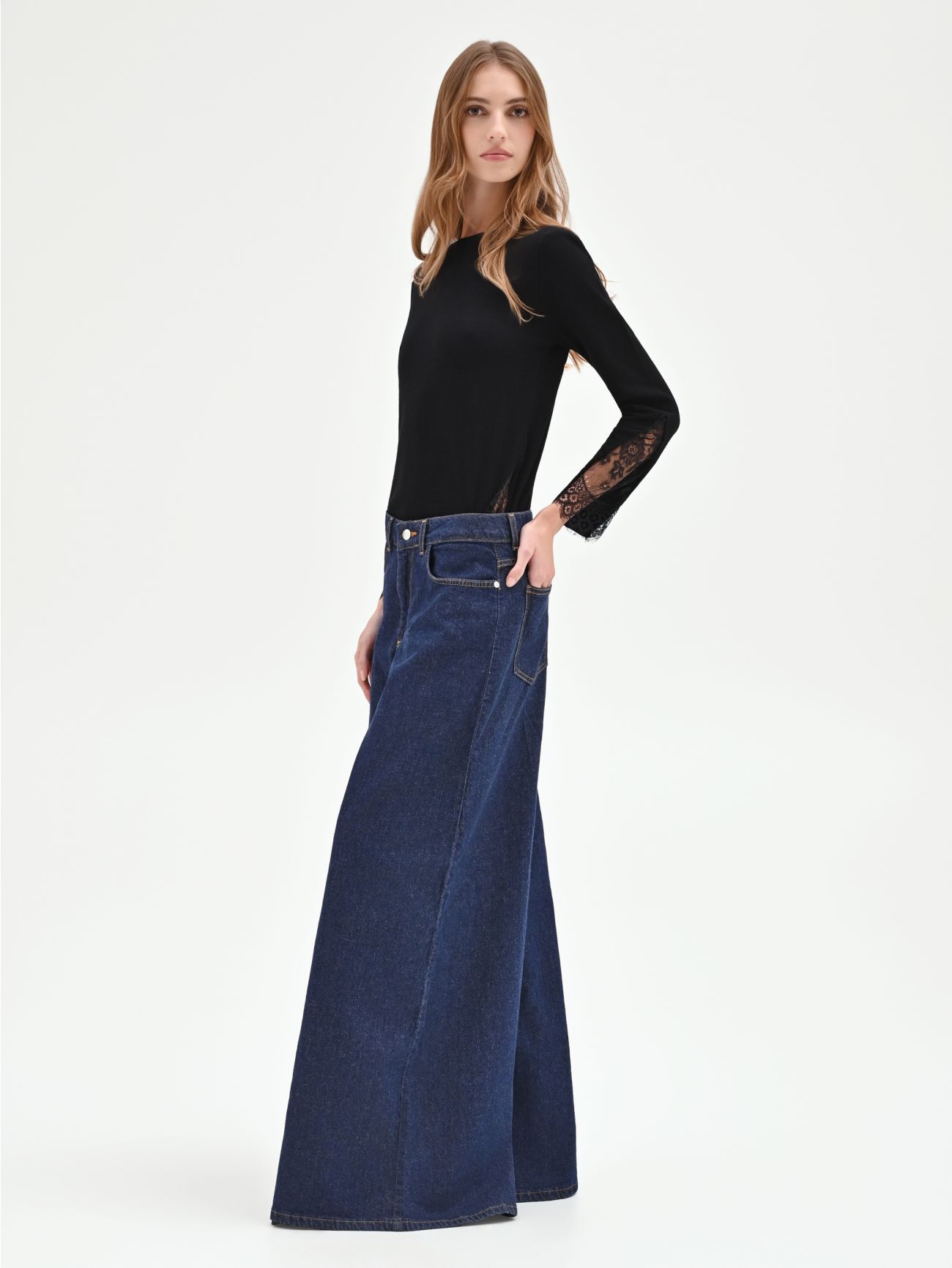 Jeans a palazzo blu indaco  in_i7