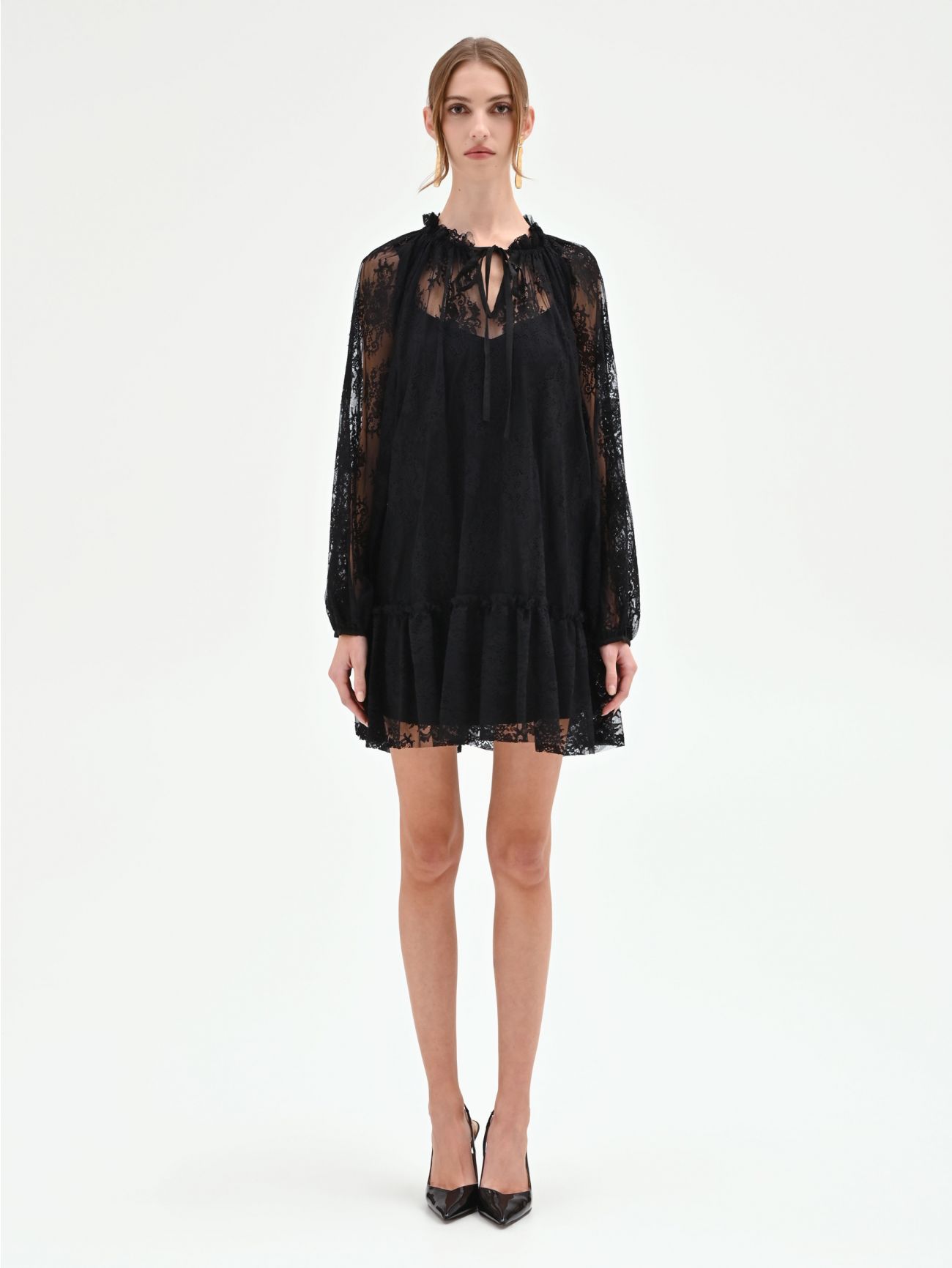 Black Floral Lace Mini Dress det_1