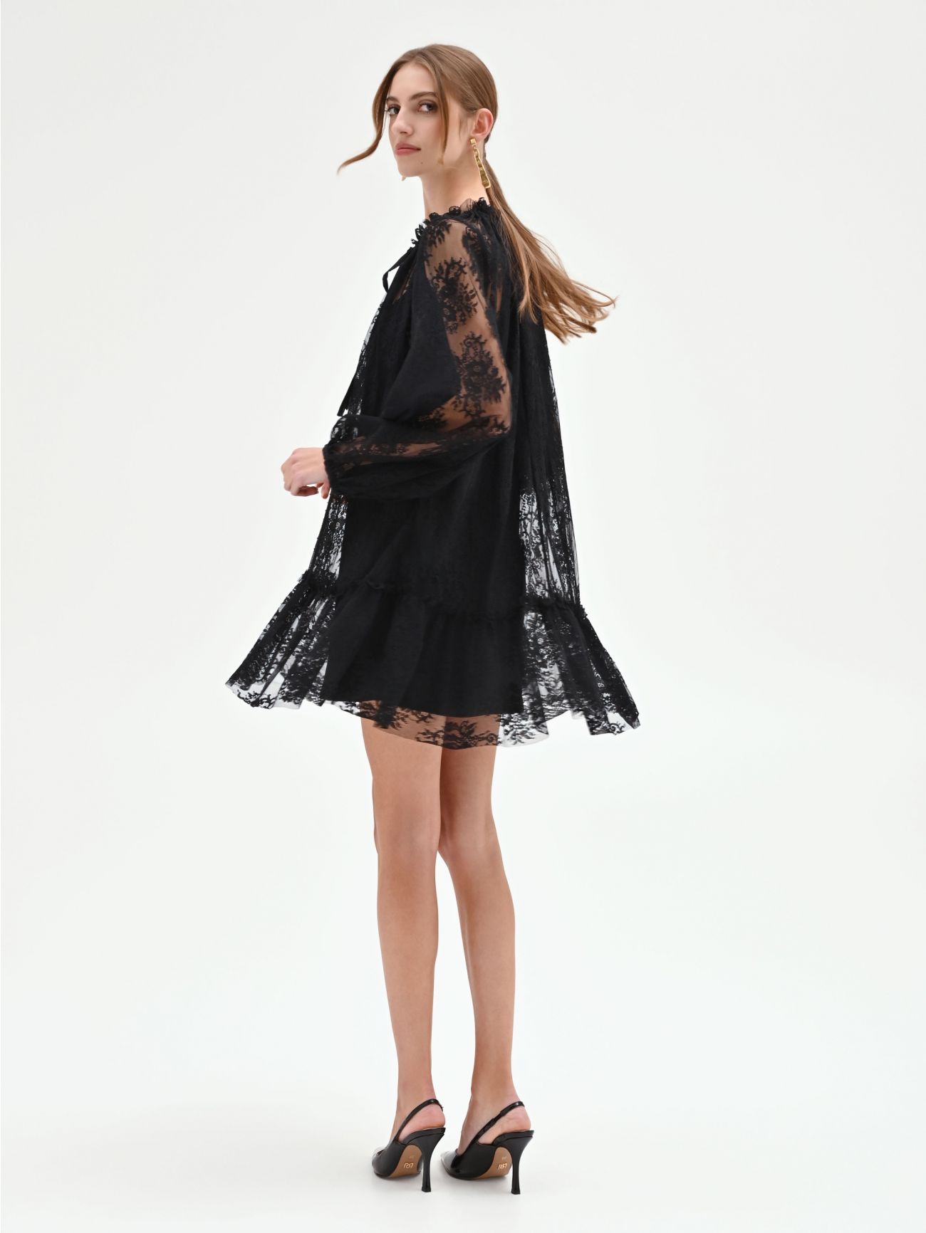 Black Floral Lace Mini Dress det_3
