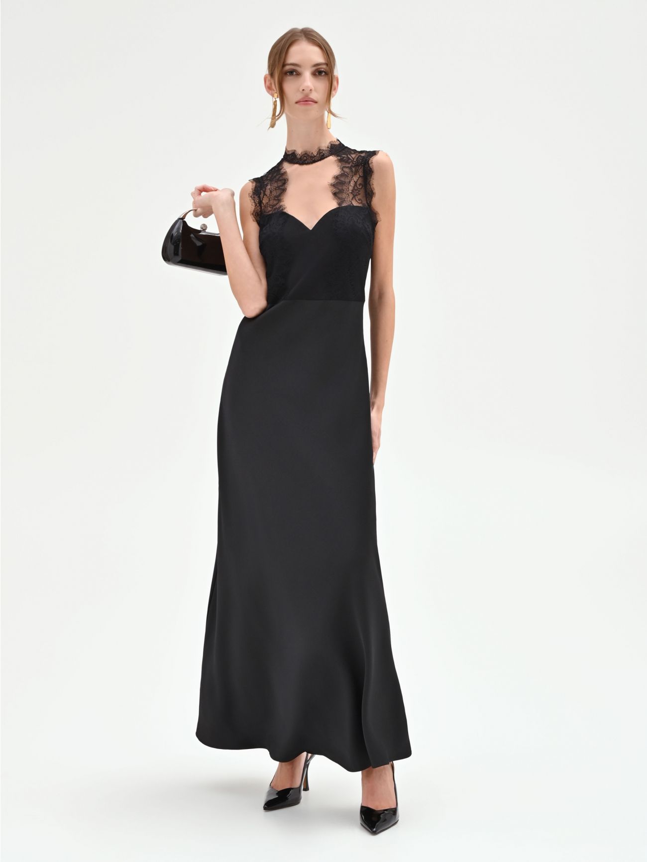 Black Lace Bustier Maxi Dress  Rinascimento
