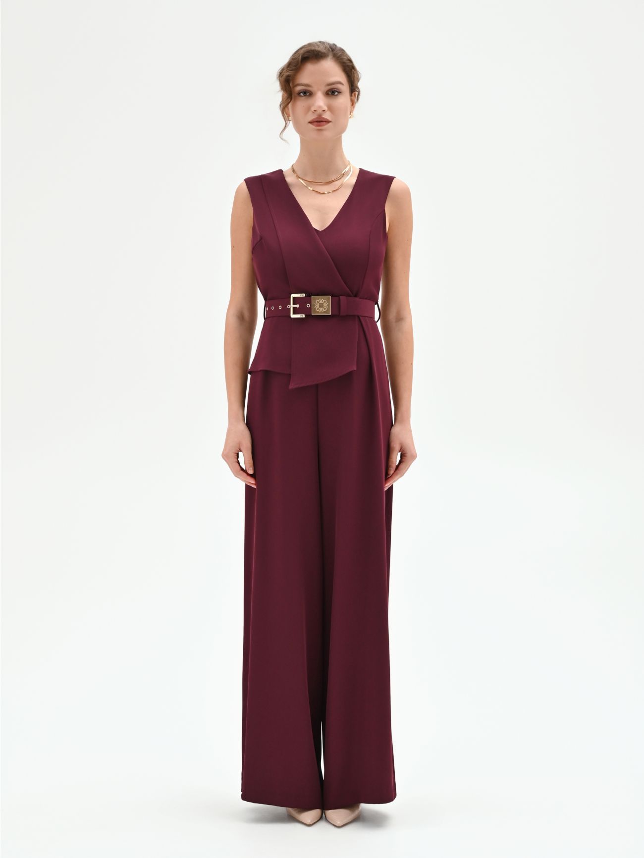 Burgundy Belted Palazzo Jumpsuit det_1