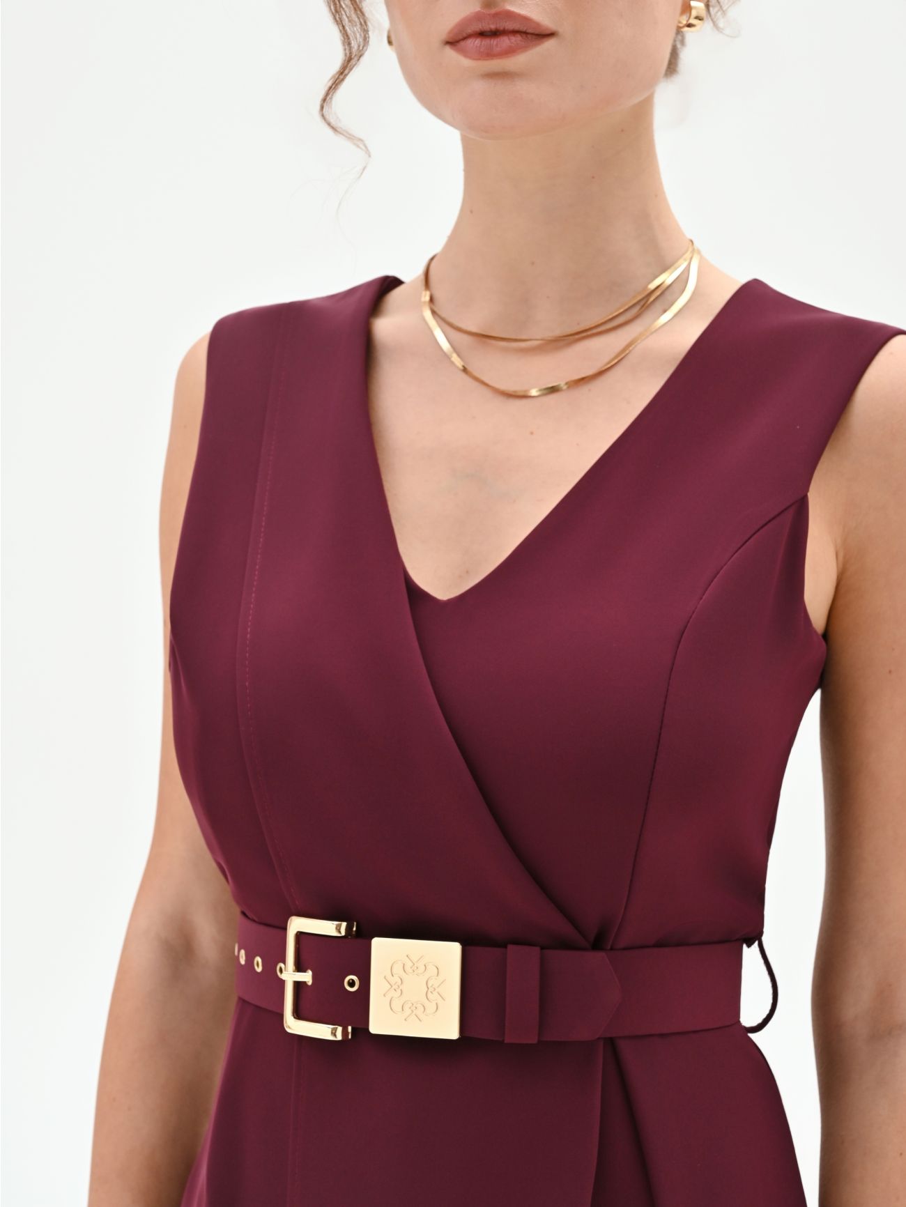 Burgundy Belted Palazzo Jumpsuit in_i5