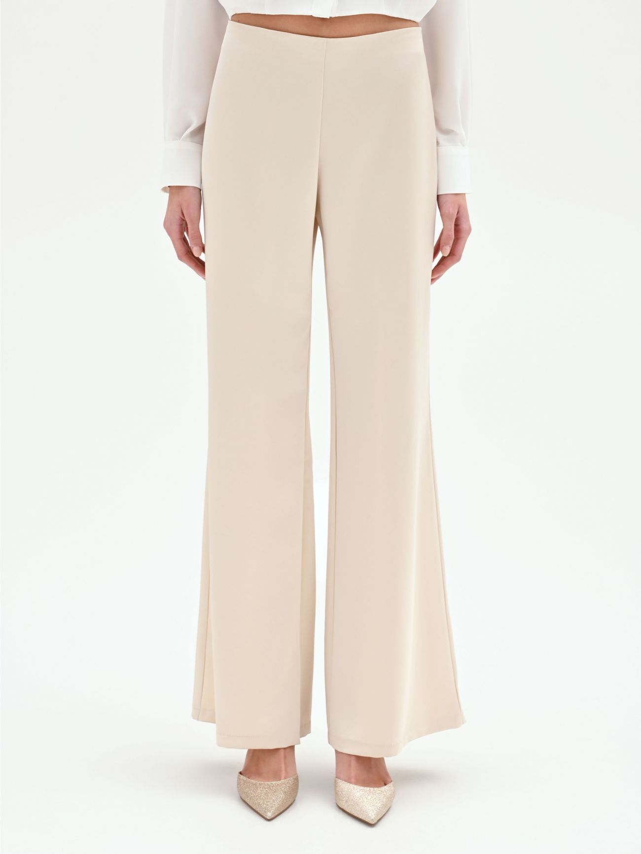 Pantalone a palazzo in raso beige chiaro det_2