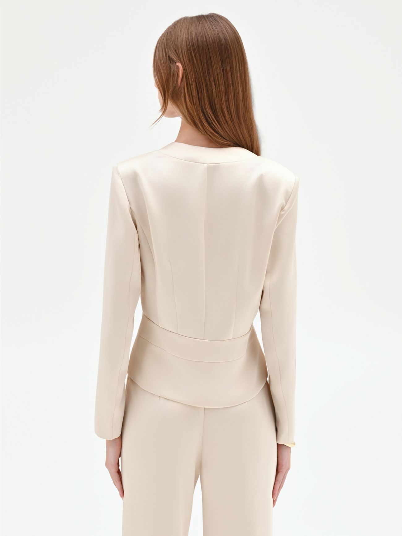Light Beige Draped Satin Jacket det_3