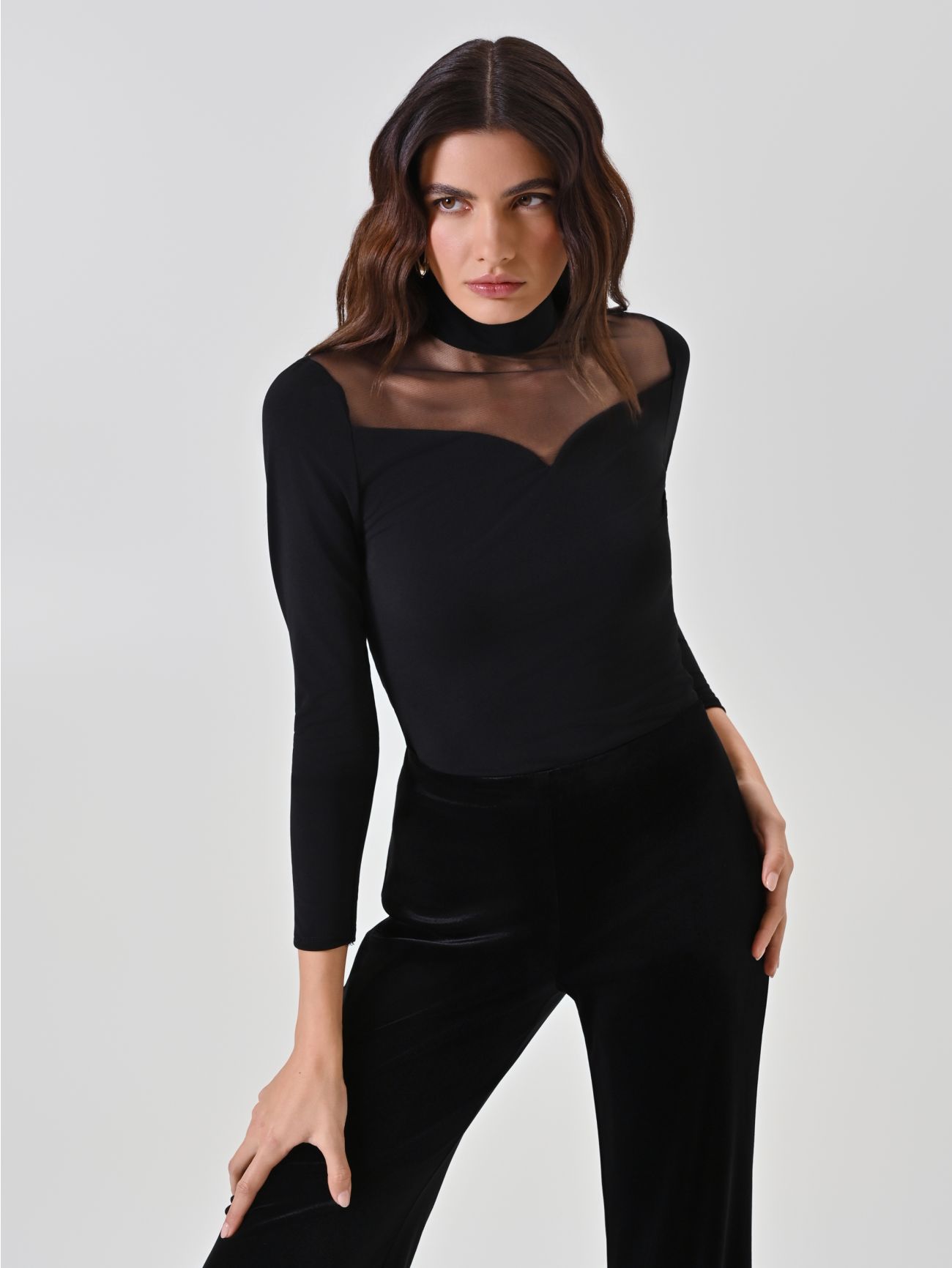 Black Velvet and Tulle Blouse in_i7