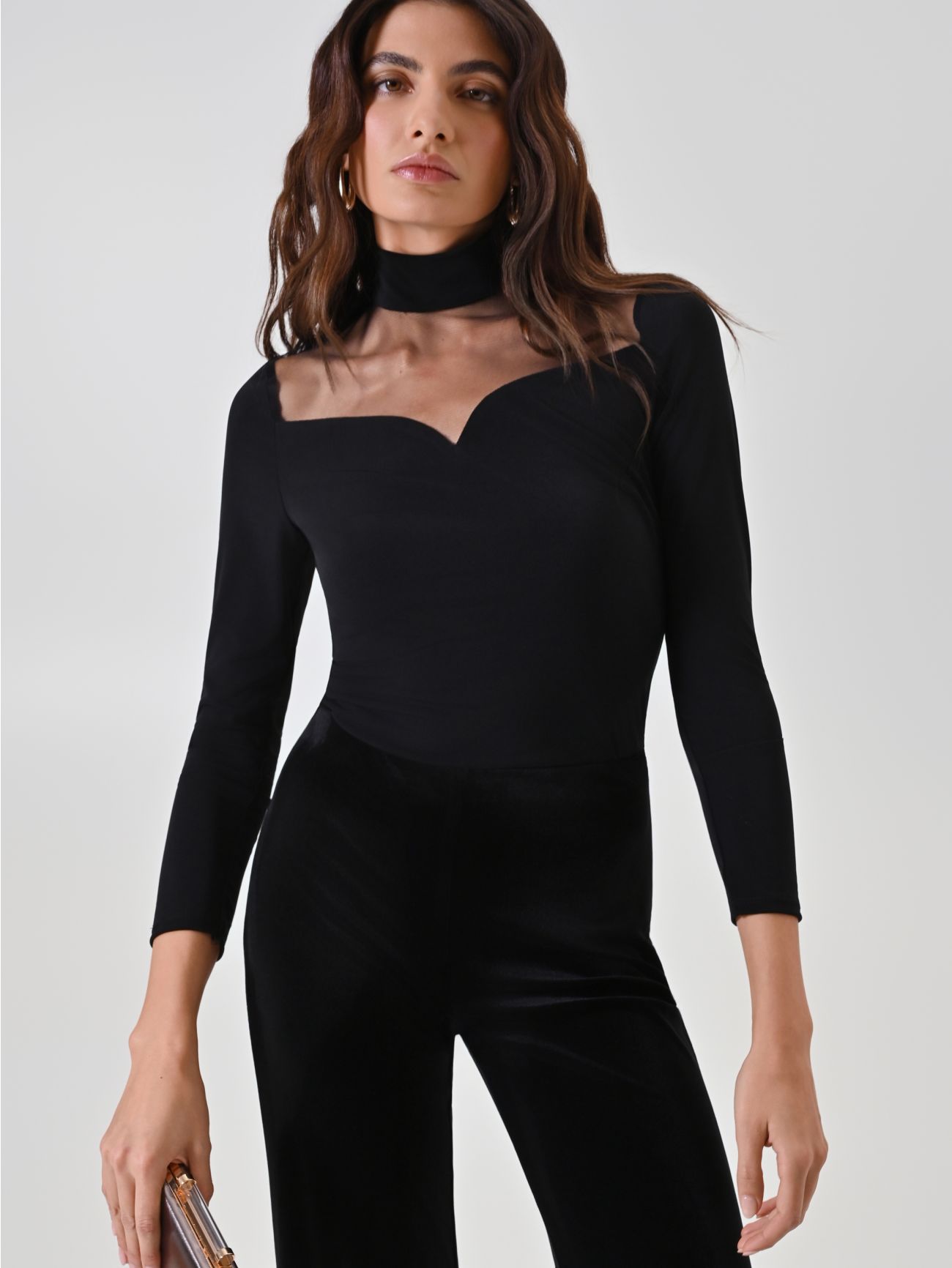 Czarna bluzka z tiulu i aksamitu  Rinascimento