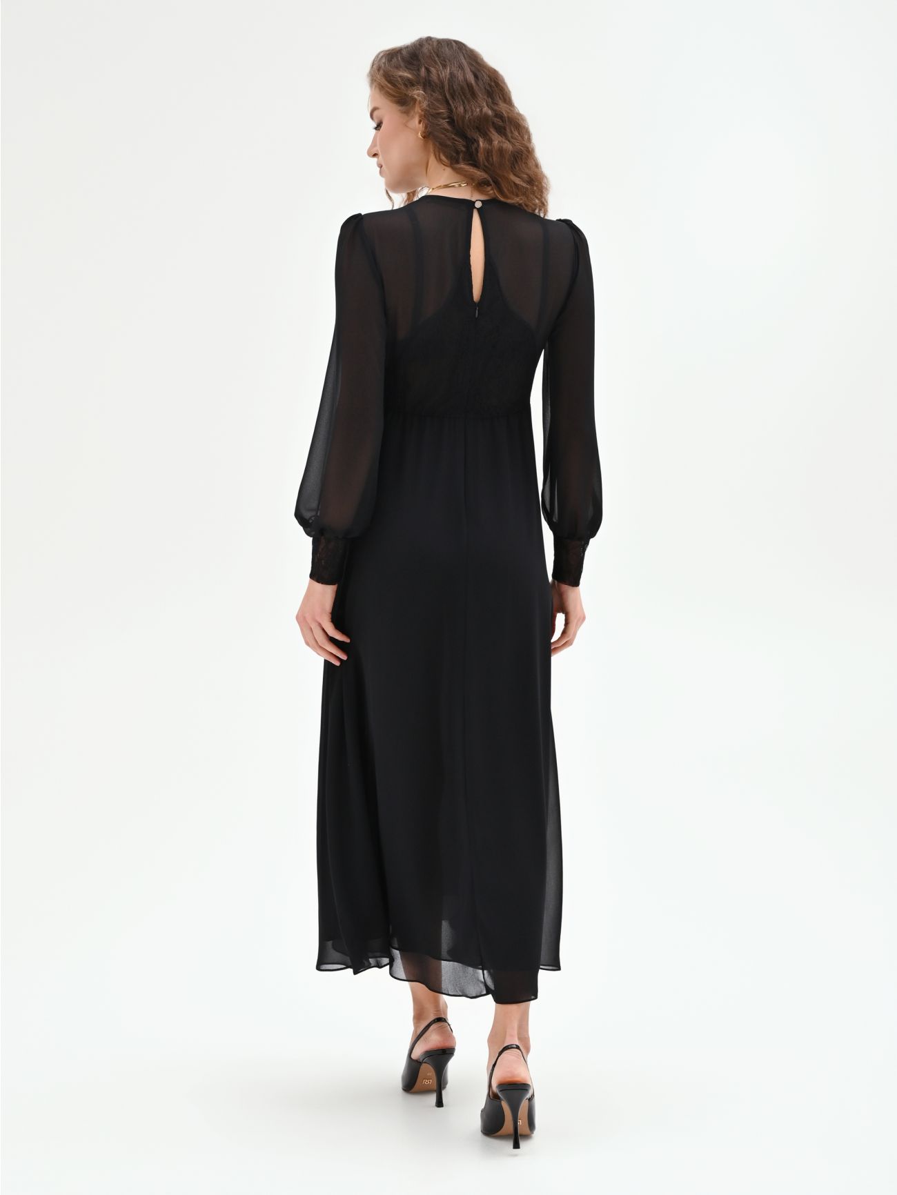 Black Midi Dress with Lace Details det_3