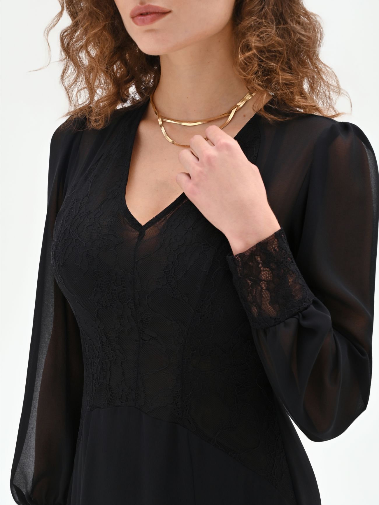 Black Midi Dress with Lace Details in_i5