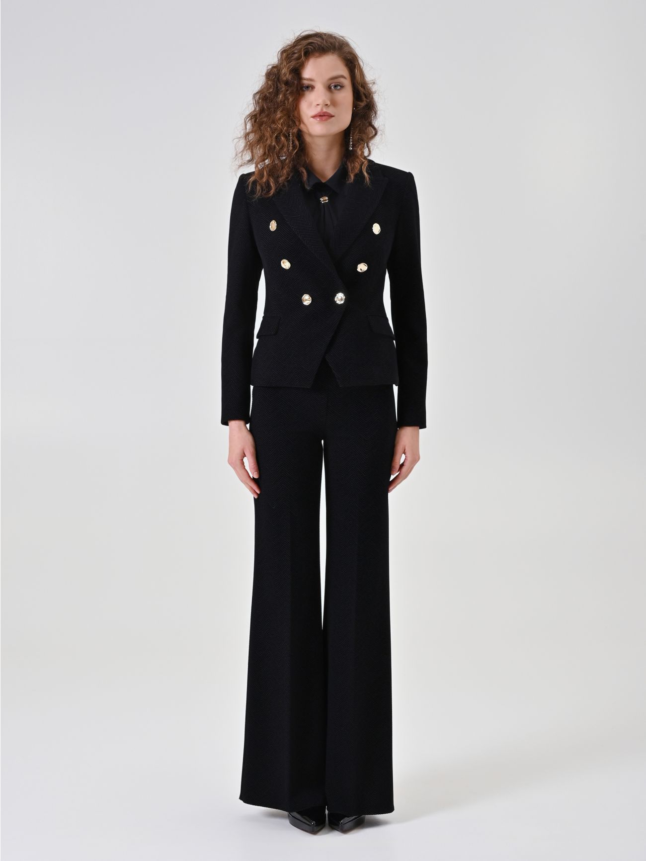 Black Chevron Double-Breasted Blazer det_1