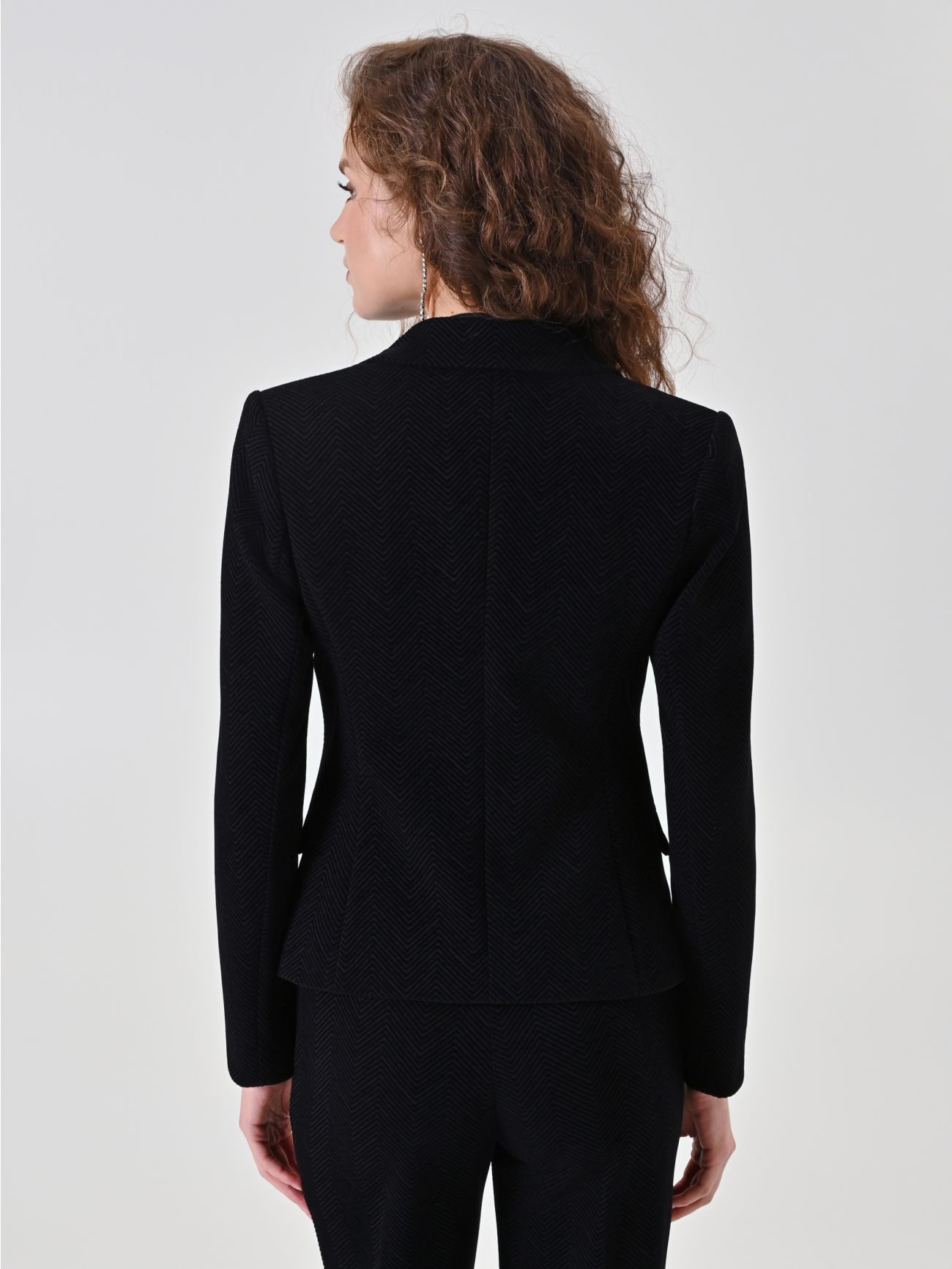 Black Chevron Double-Breasted Blazer det_3