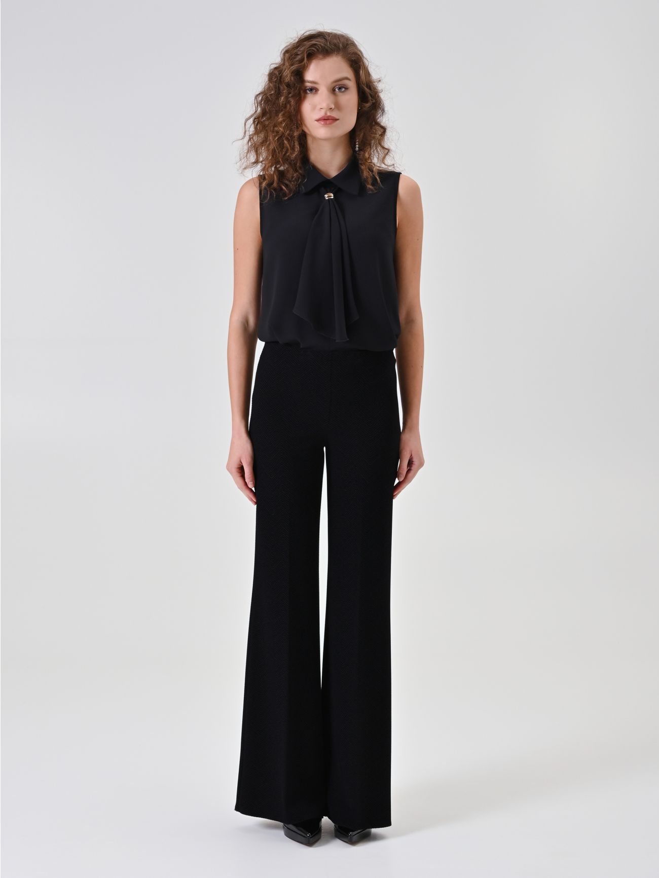 Black Chevron Palazzo Trousers det_1