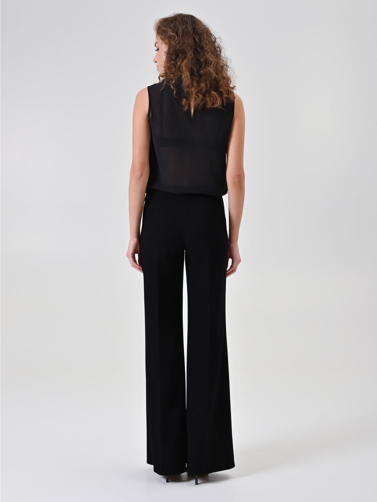 Black Chevron Palazzo Trousers det_3