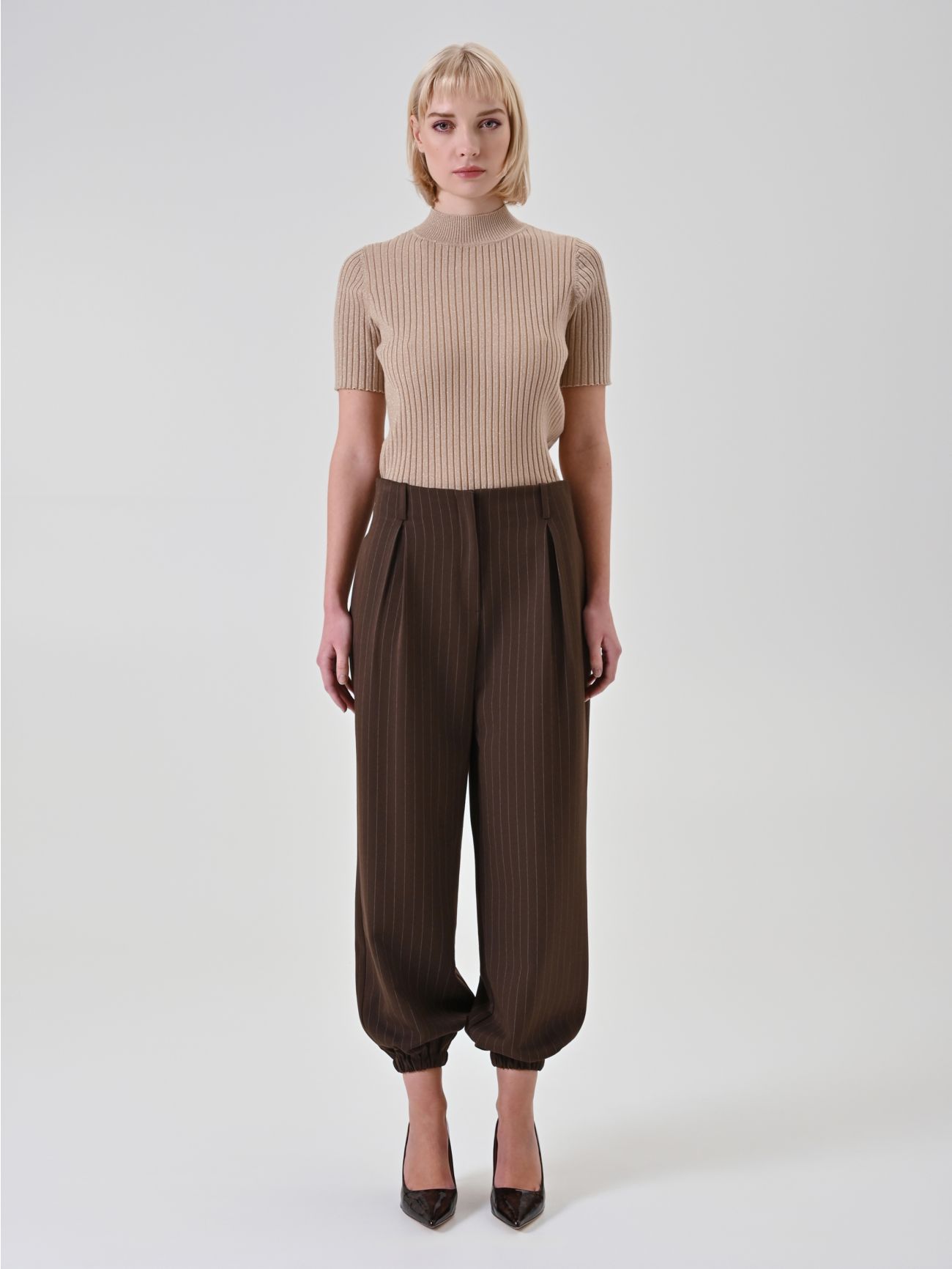 Chocolate Pinstripe High-Waisted Trousers det_1