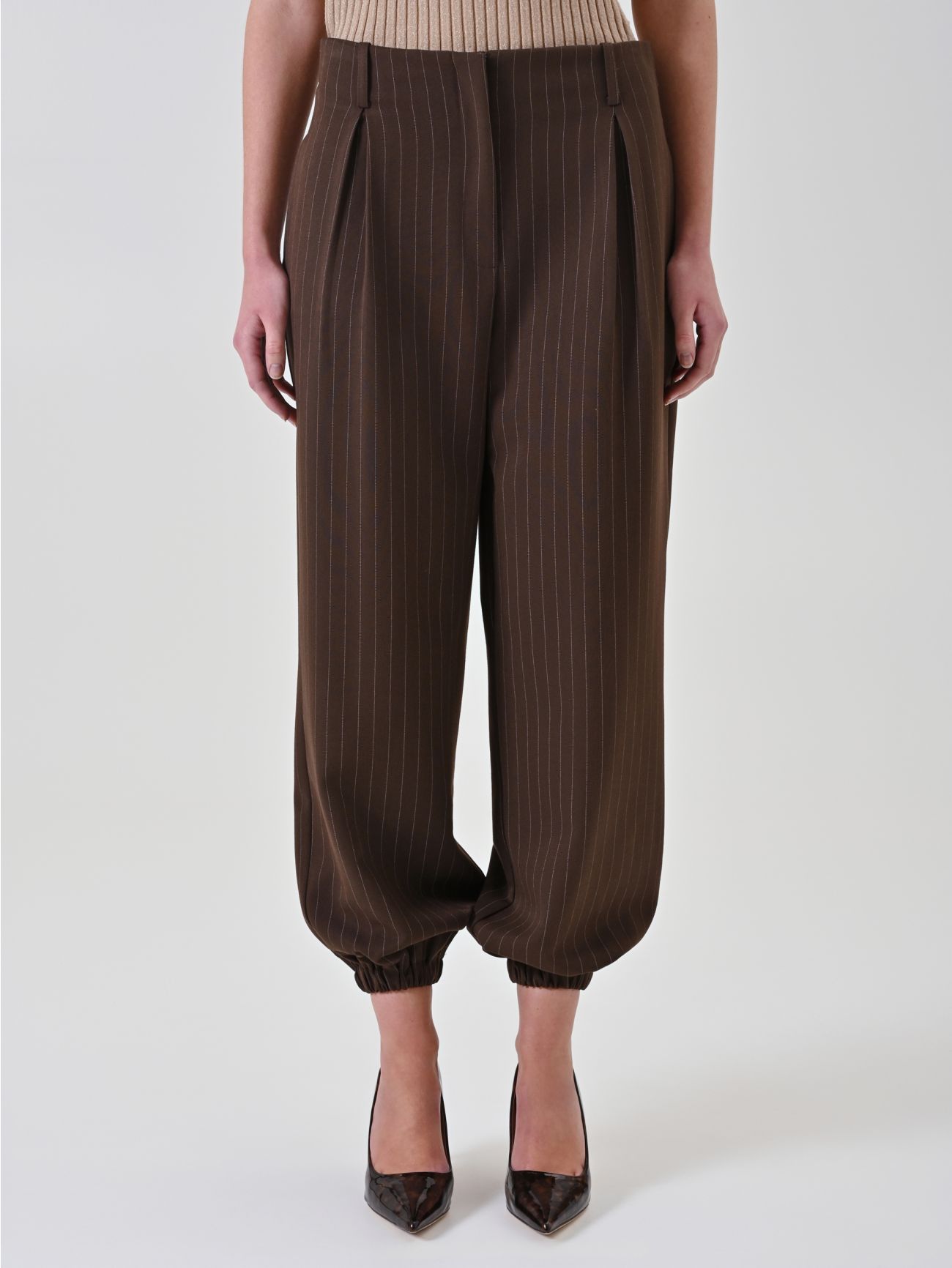 Chocolate Pinstripe High-Waisted Trousers det_2