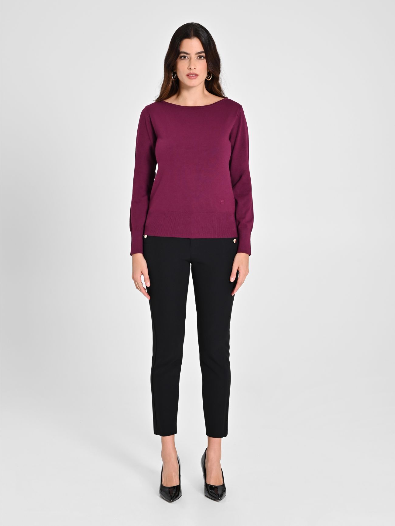 Bordeauxroter Langarmpullover det_1