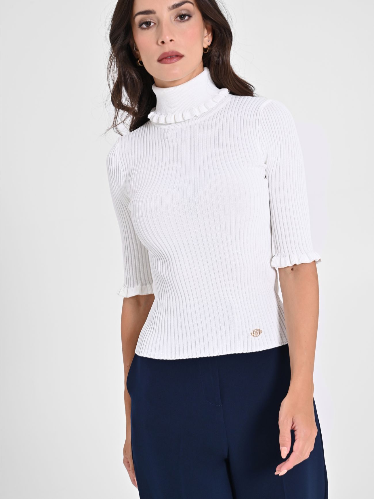 Pull Dolcevita blanc côtelé sp_e1