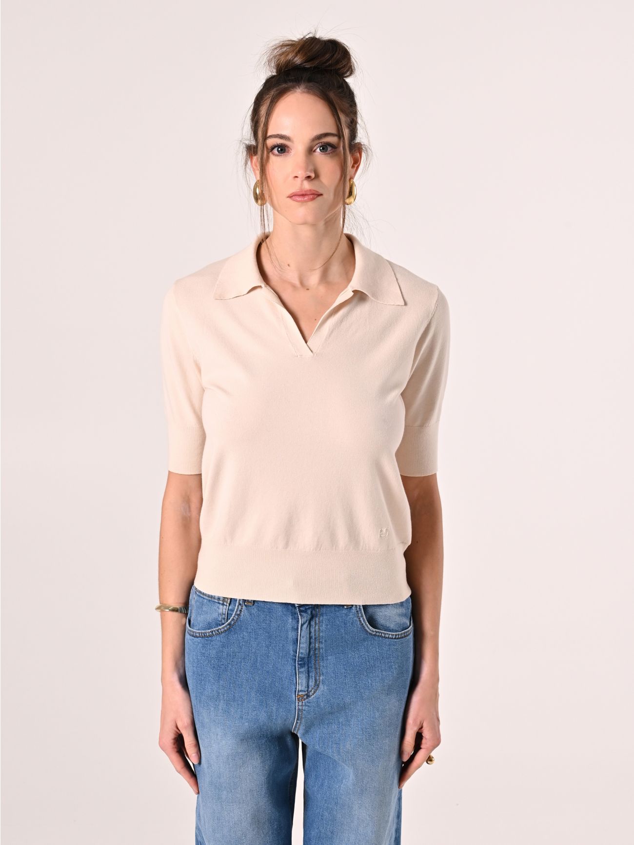 Polo en maille beige clair det_2