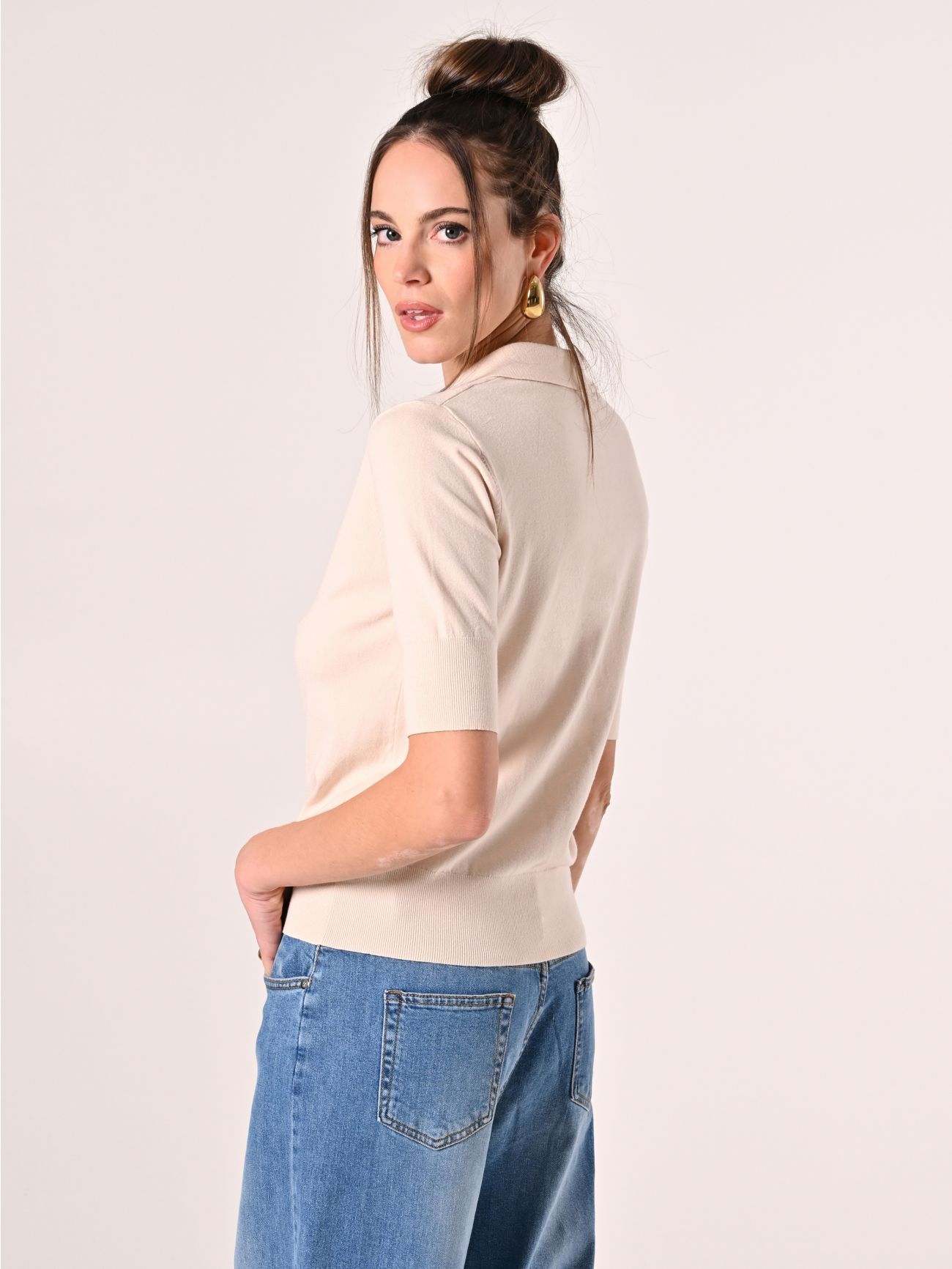 Polo en maille beige clair det_3