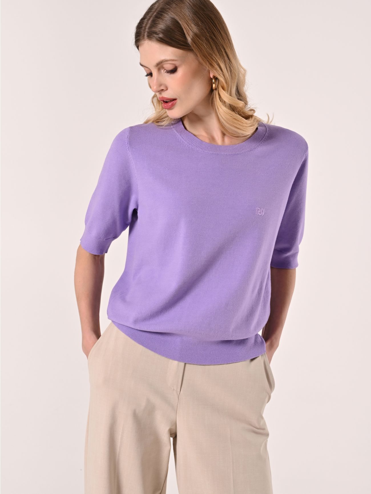 Lilac Short-Sleeved Boatneck Jumper in_i7