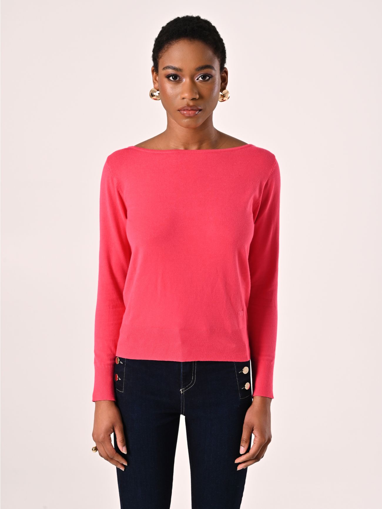 Pull fuchsia encolure bateau det_2