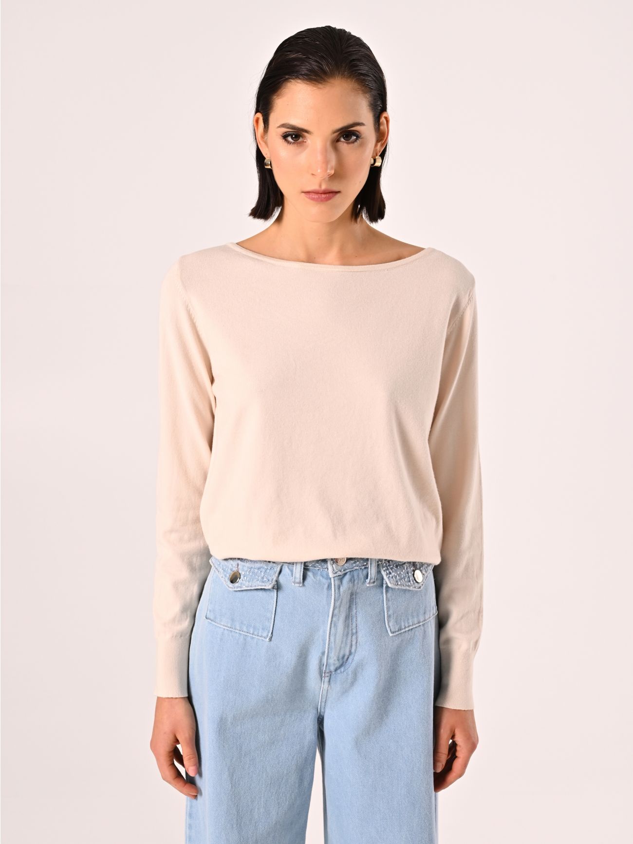 Light Beige Boatneck Jumper det_2